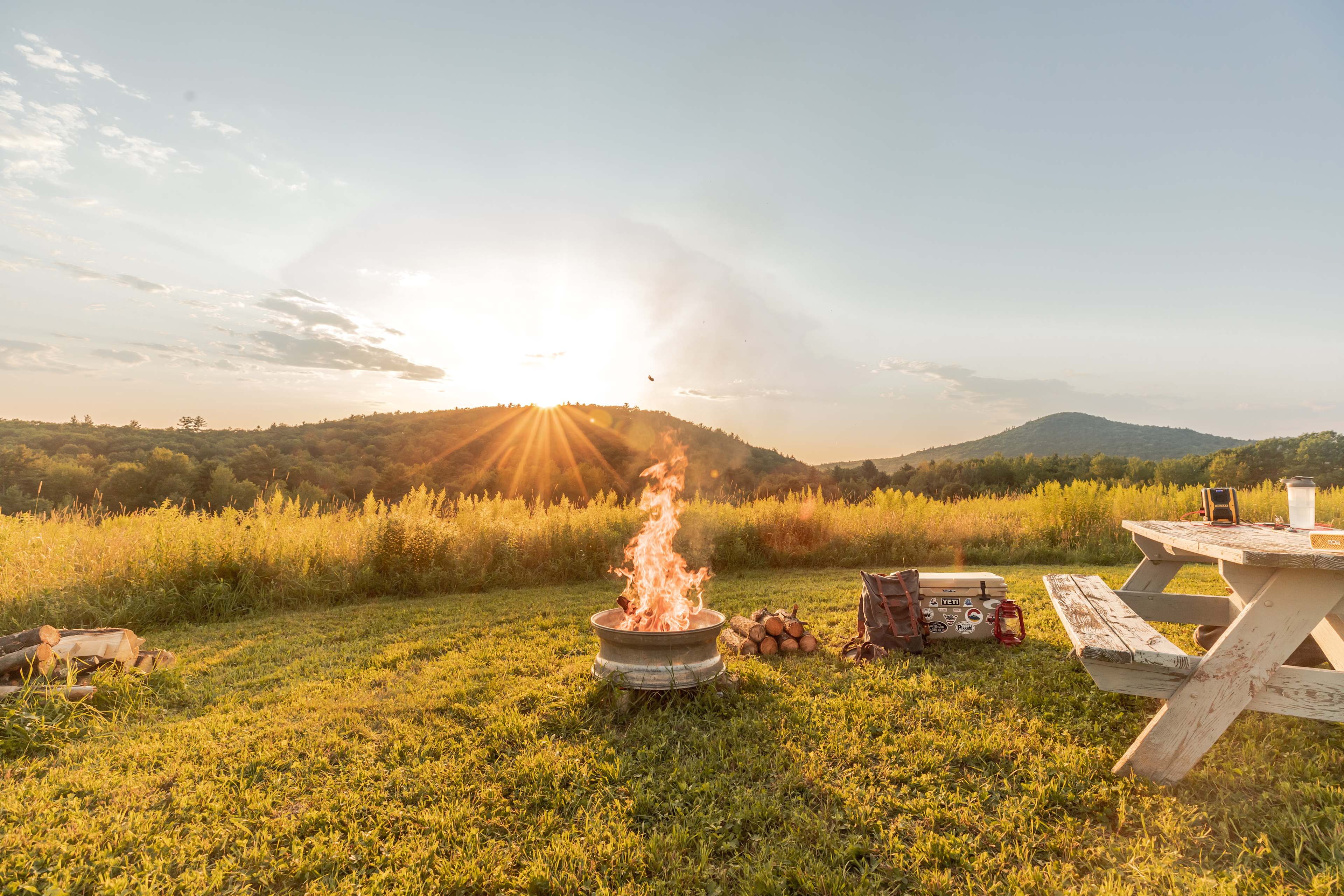 Campfire as the sun goes down