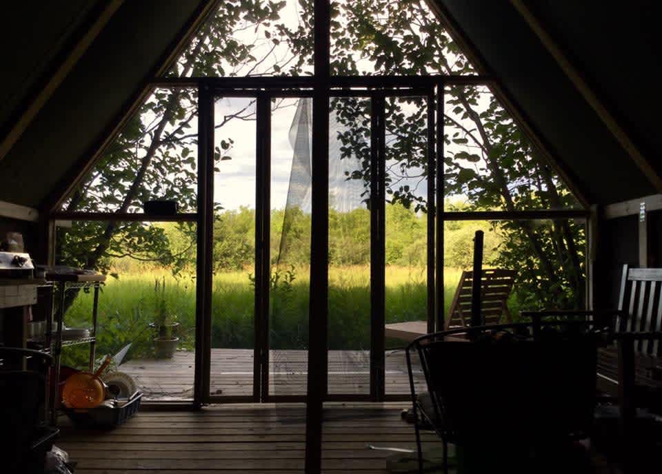 From inside tent cabin