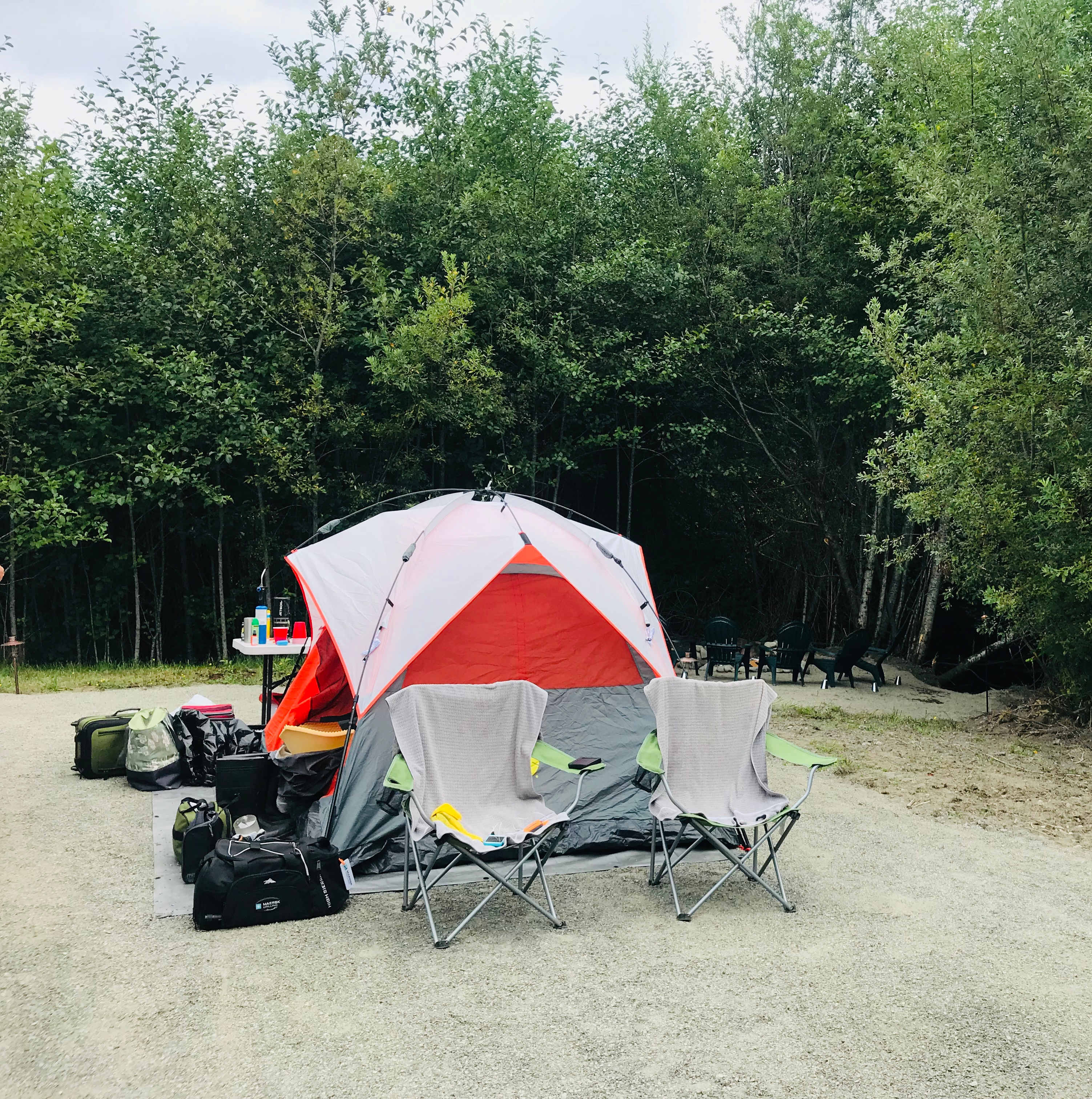 Campsite 3 provides a large enough spot for groups, rv's, travel trailers, and tents. Has a designated fire pit. These campers used the entire site for their tent, brought their corn hole game, and had a great time!