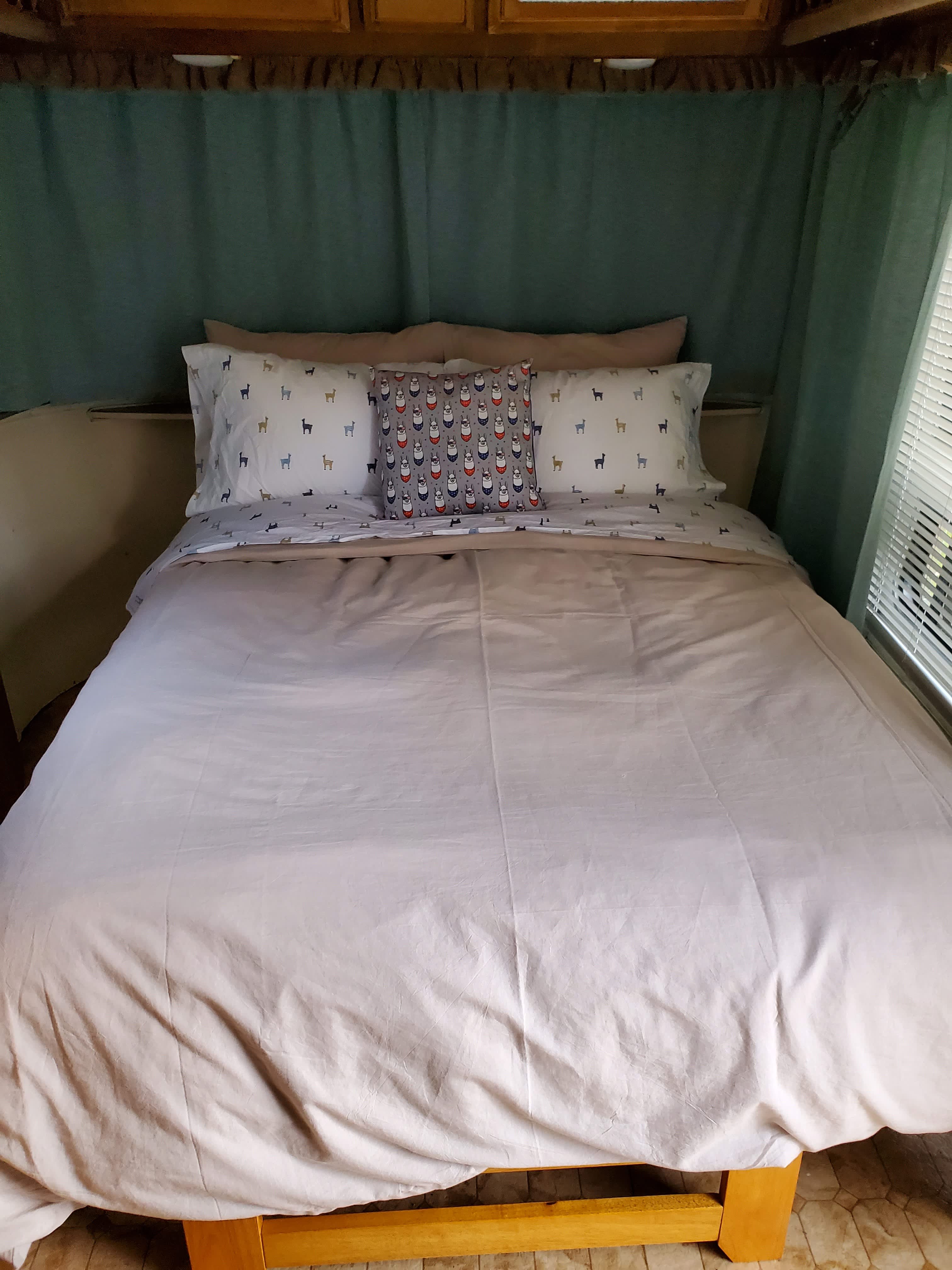 Avion has a futon couch that converts to a double bed. 
