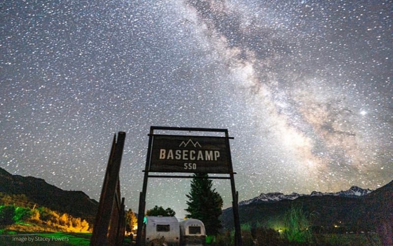 Our road sign with the milkyway behind it.
