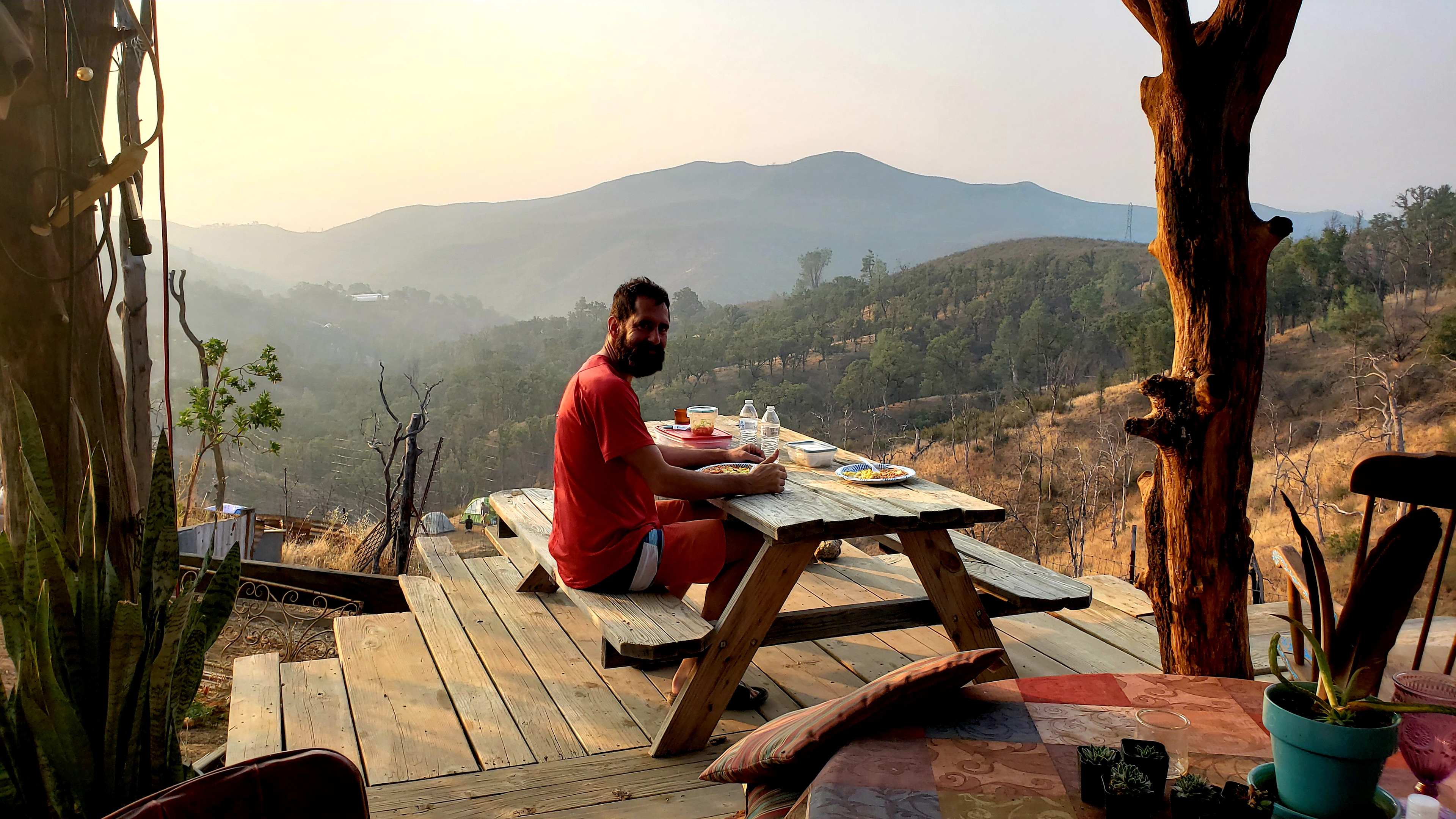 Hubby on the main deck eating breakfast 