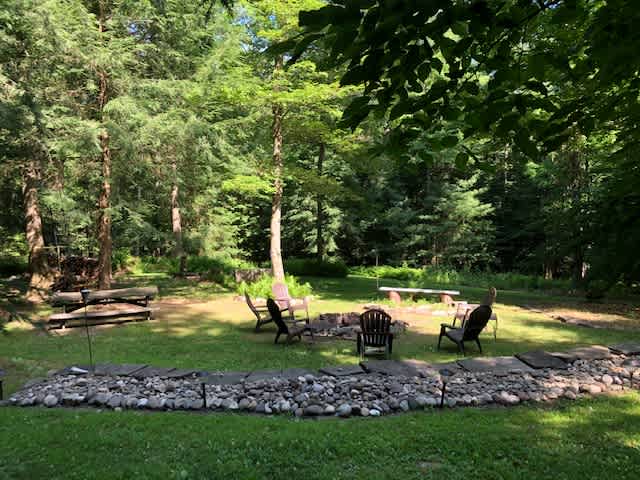 Main camping area with sun peaking through...