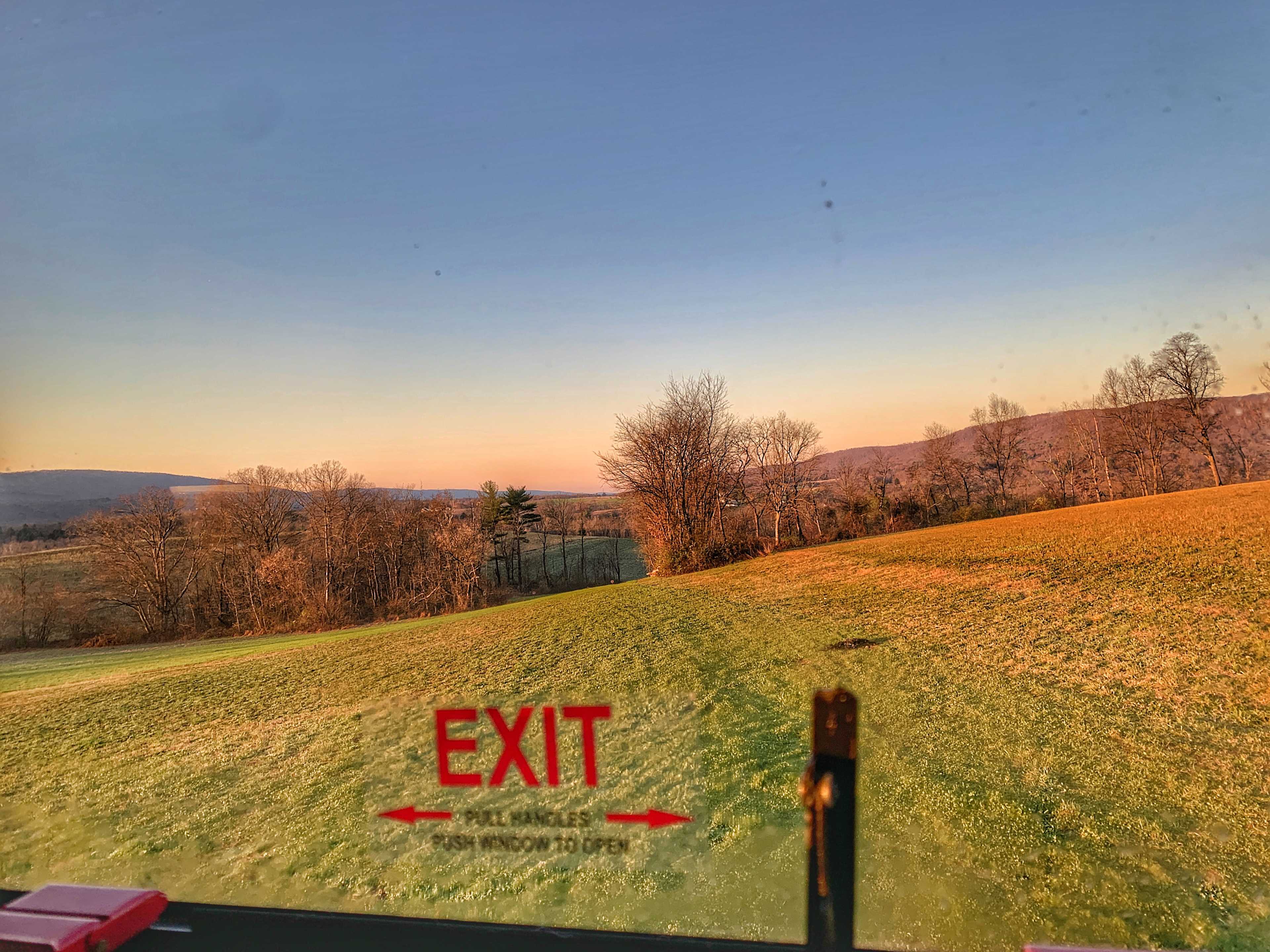The view out of the bedroom of our RV as the sun was rising on Saturday morning.