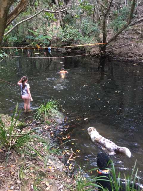 Easy river bank access to deep spot in the river, mind the rocks!  And a chair to have a wine while you watch the kids!  