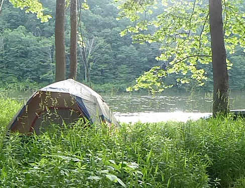 Tent camping along the Yough river.