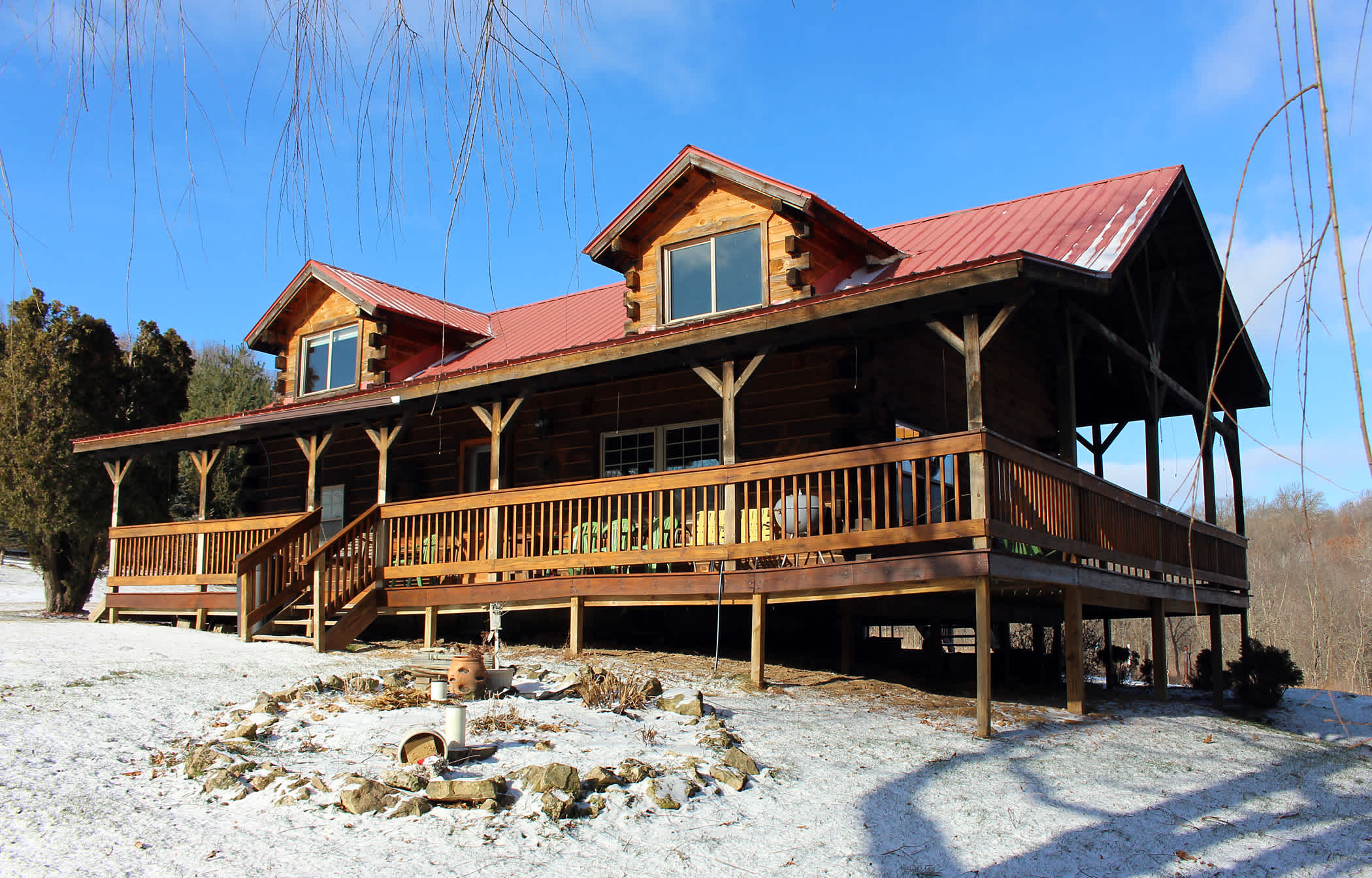 Rear porch that looks out over the Kickapoo Valley Reserve State Park. Walk out back door onto the State Park and all its hiking trails.