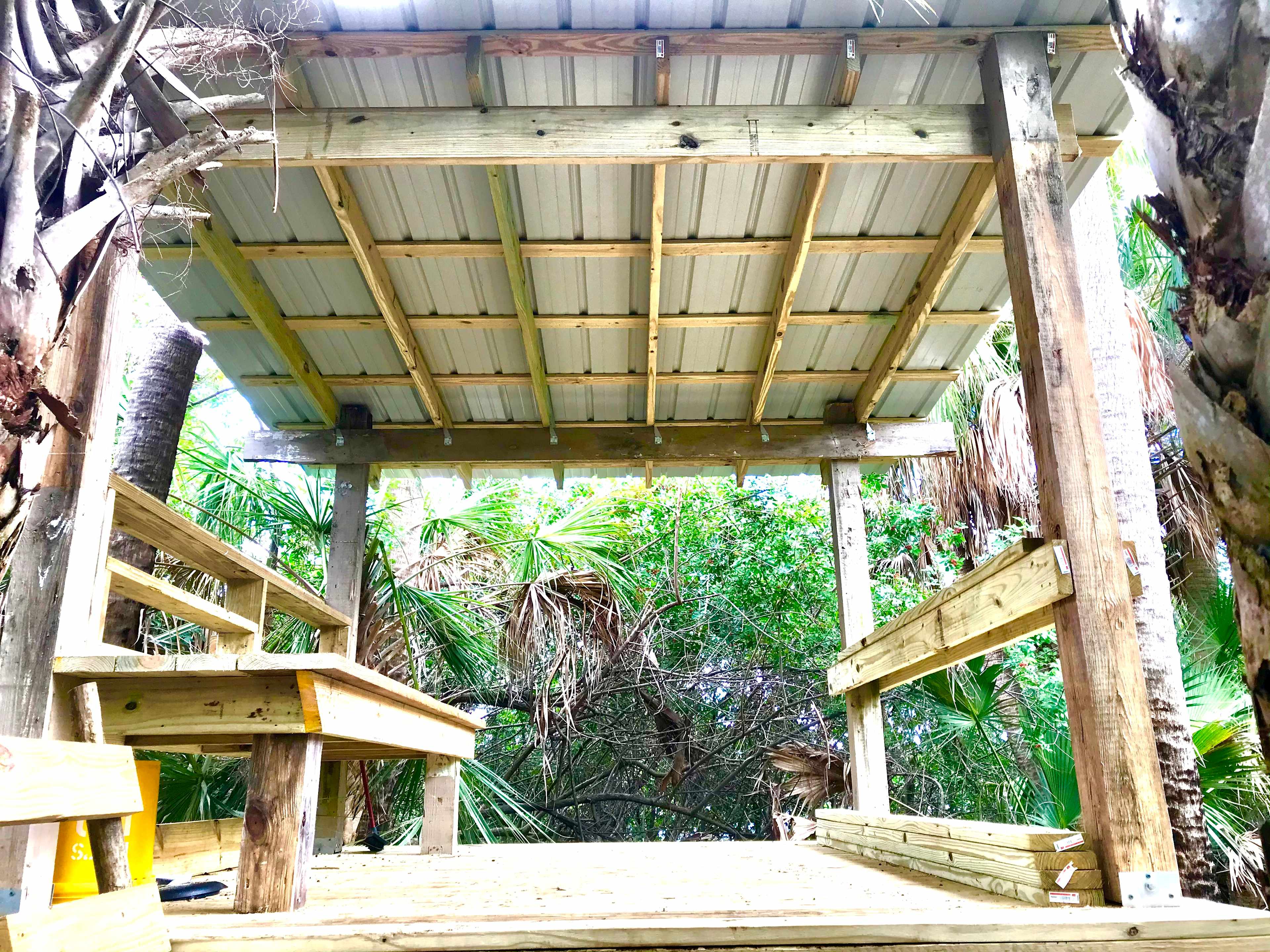 Campsite #3 - covered structure with bench overlooking Fire pit #2.