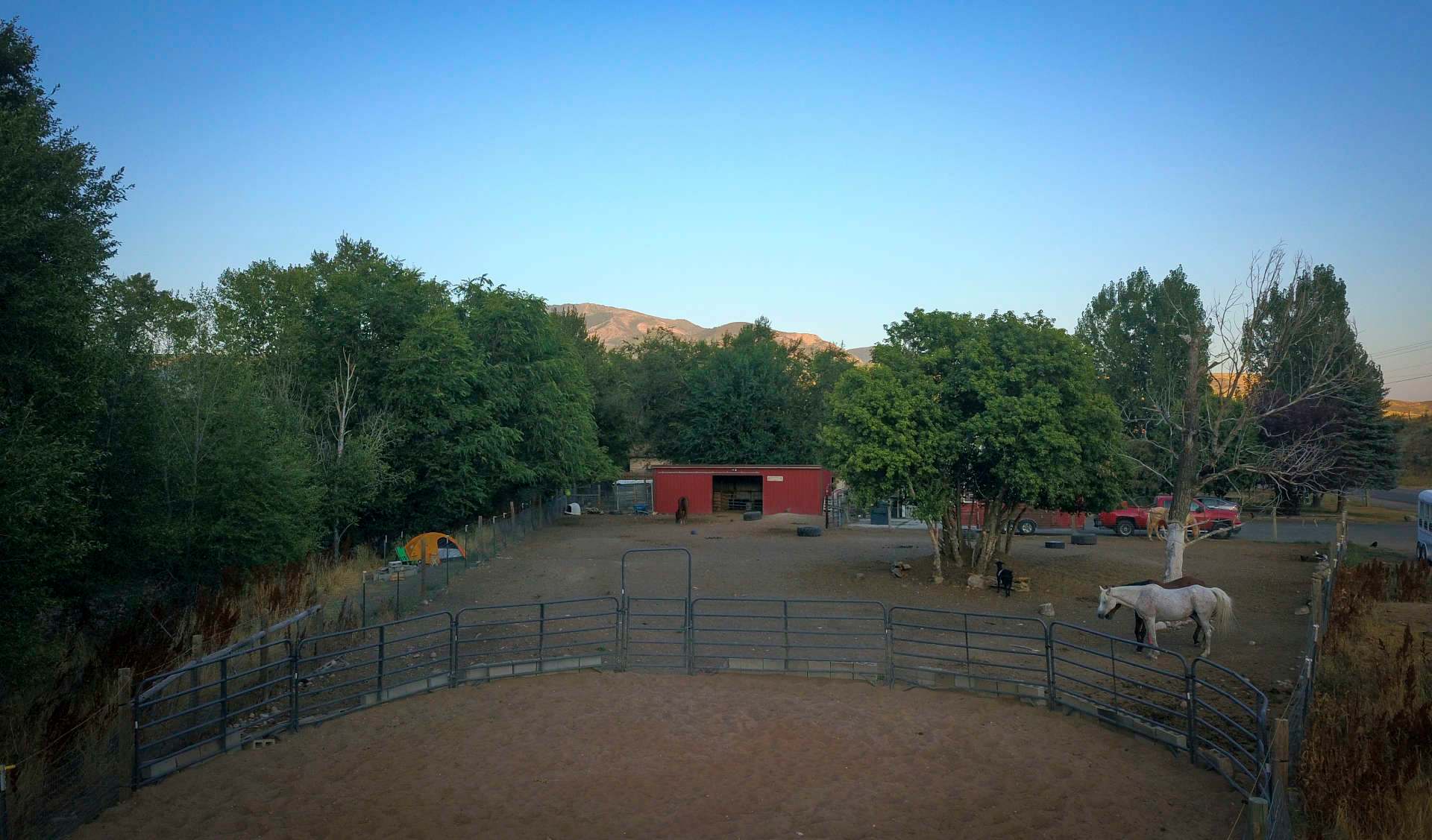 Aerial shot from the parking area overlooking the property. Campsite is on the left side of the photo.