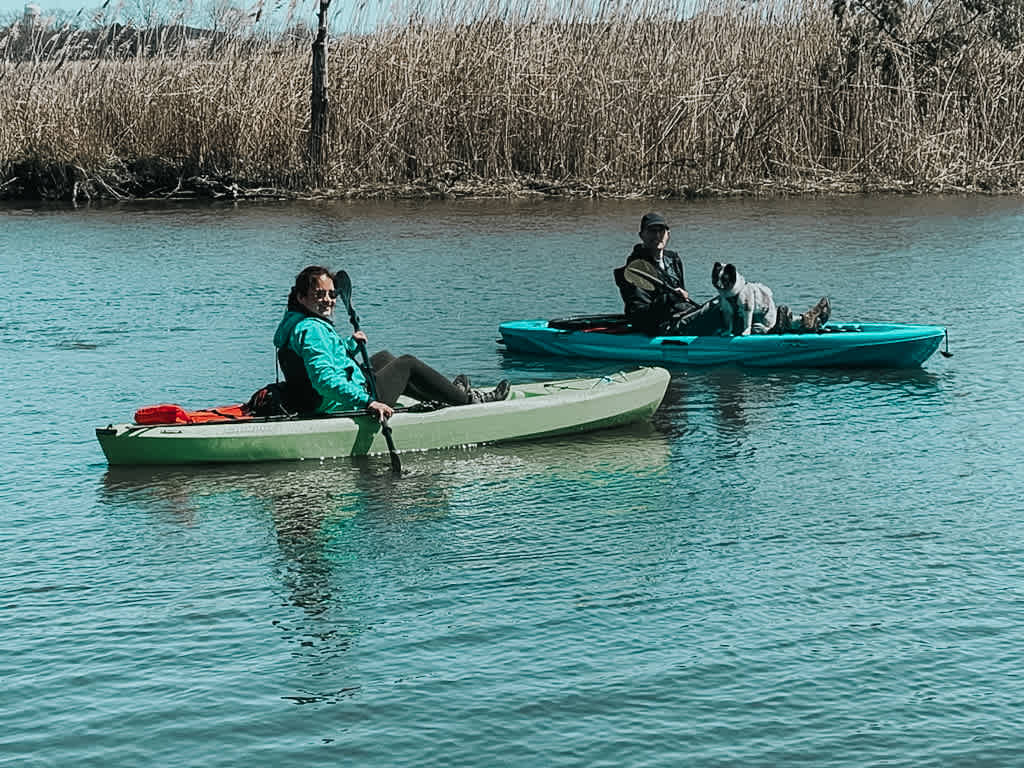 Kayaking to the spot 