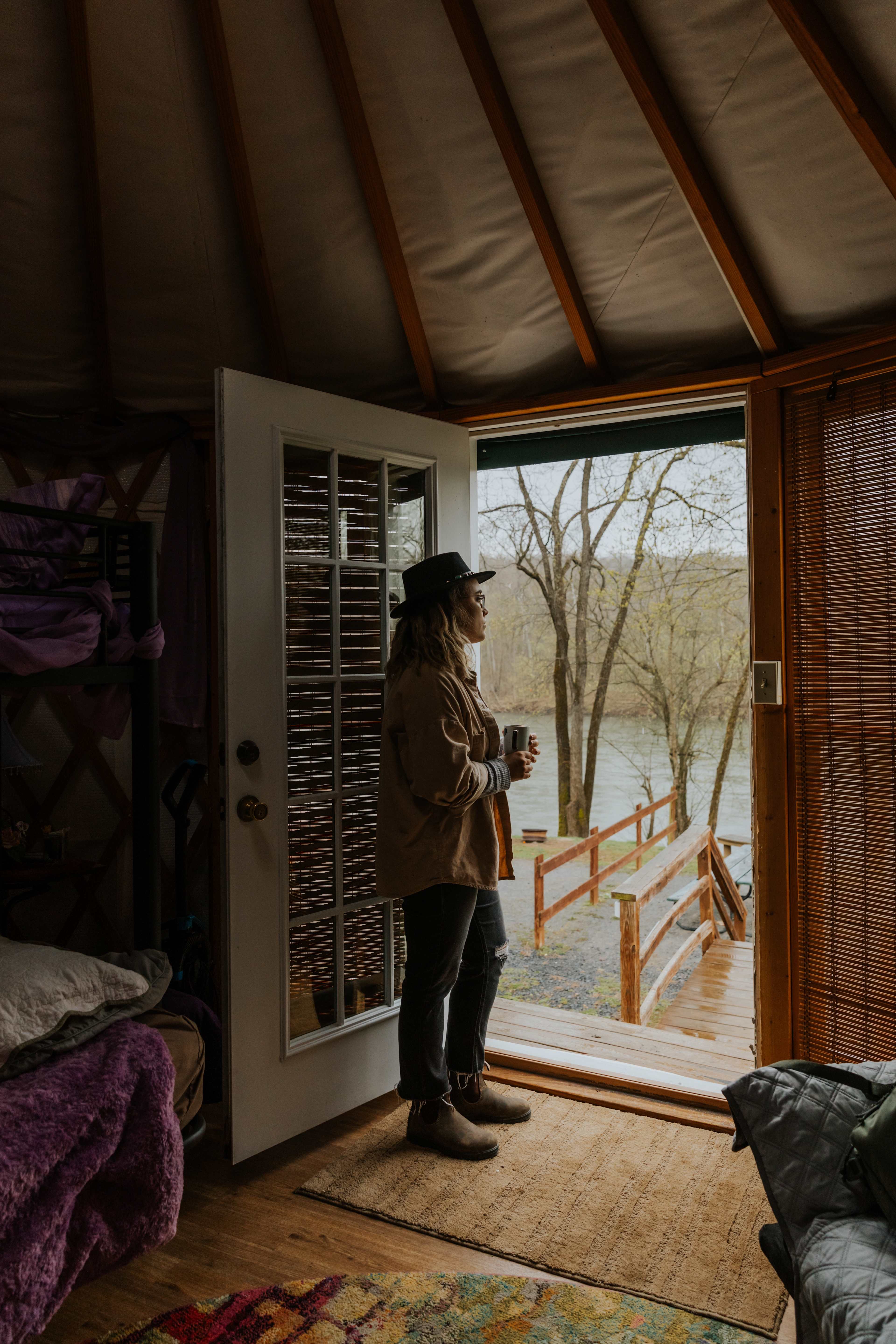 Enjoying a nice day in the yurt