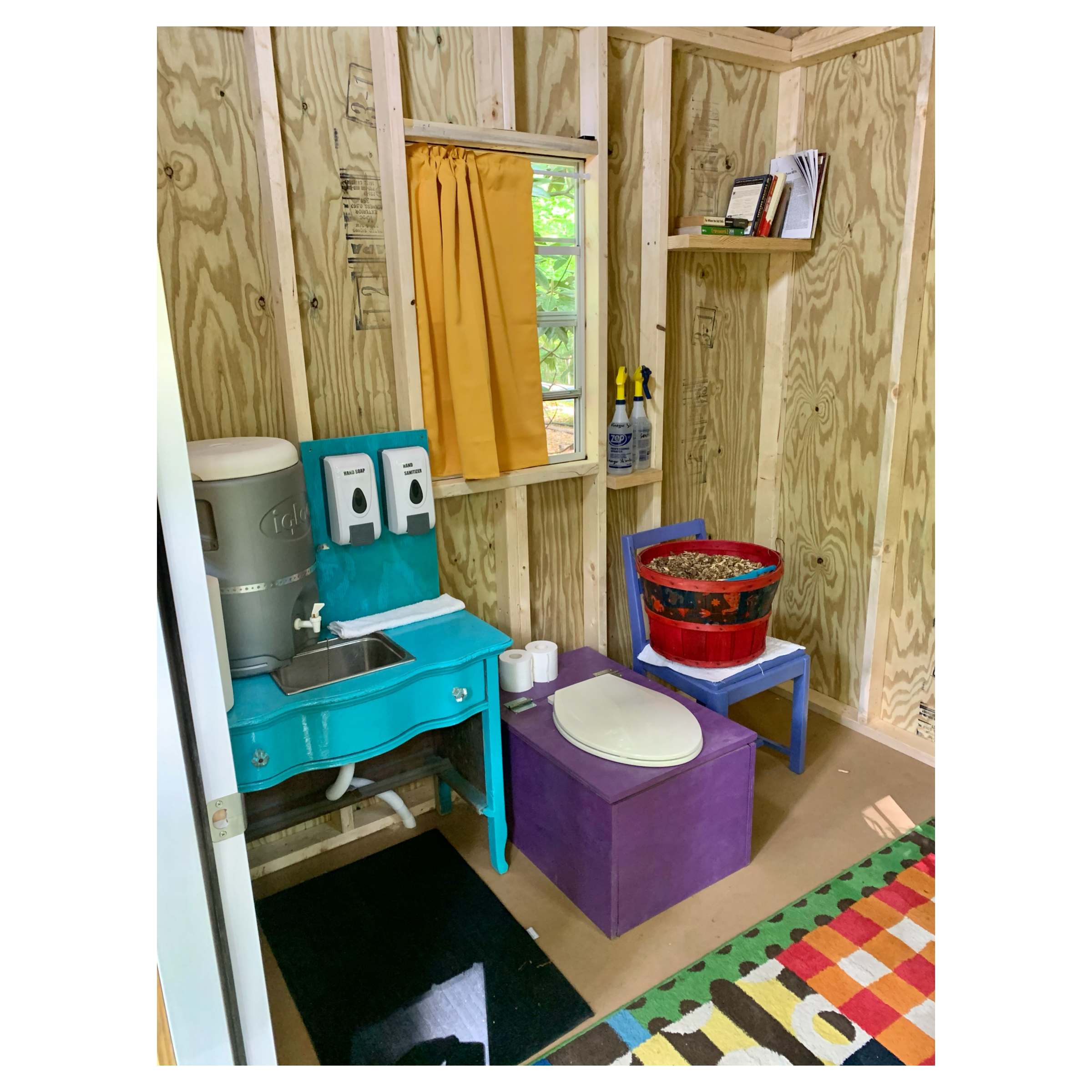 Restroom w/ composting toilet, hand washing sink, and privacy!