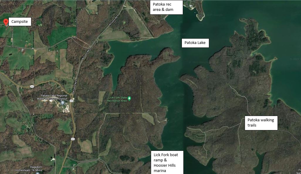 We are only 3 miles from Patoka lake where you can swim, hike, and launch or rent a boat. 