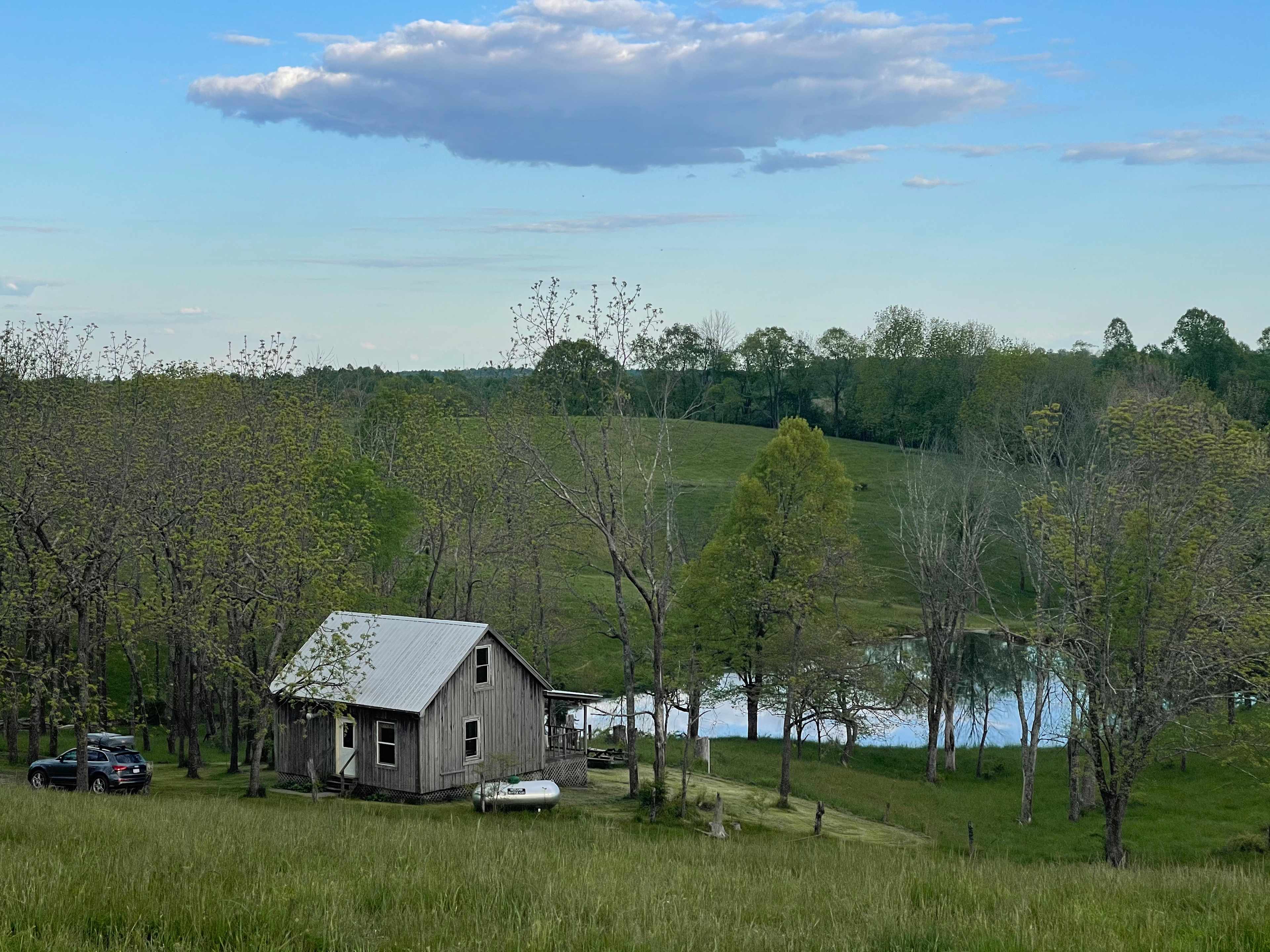 View back on the cabin from the hill behind 