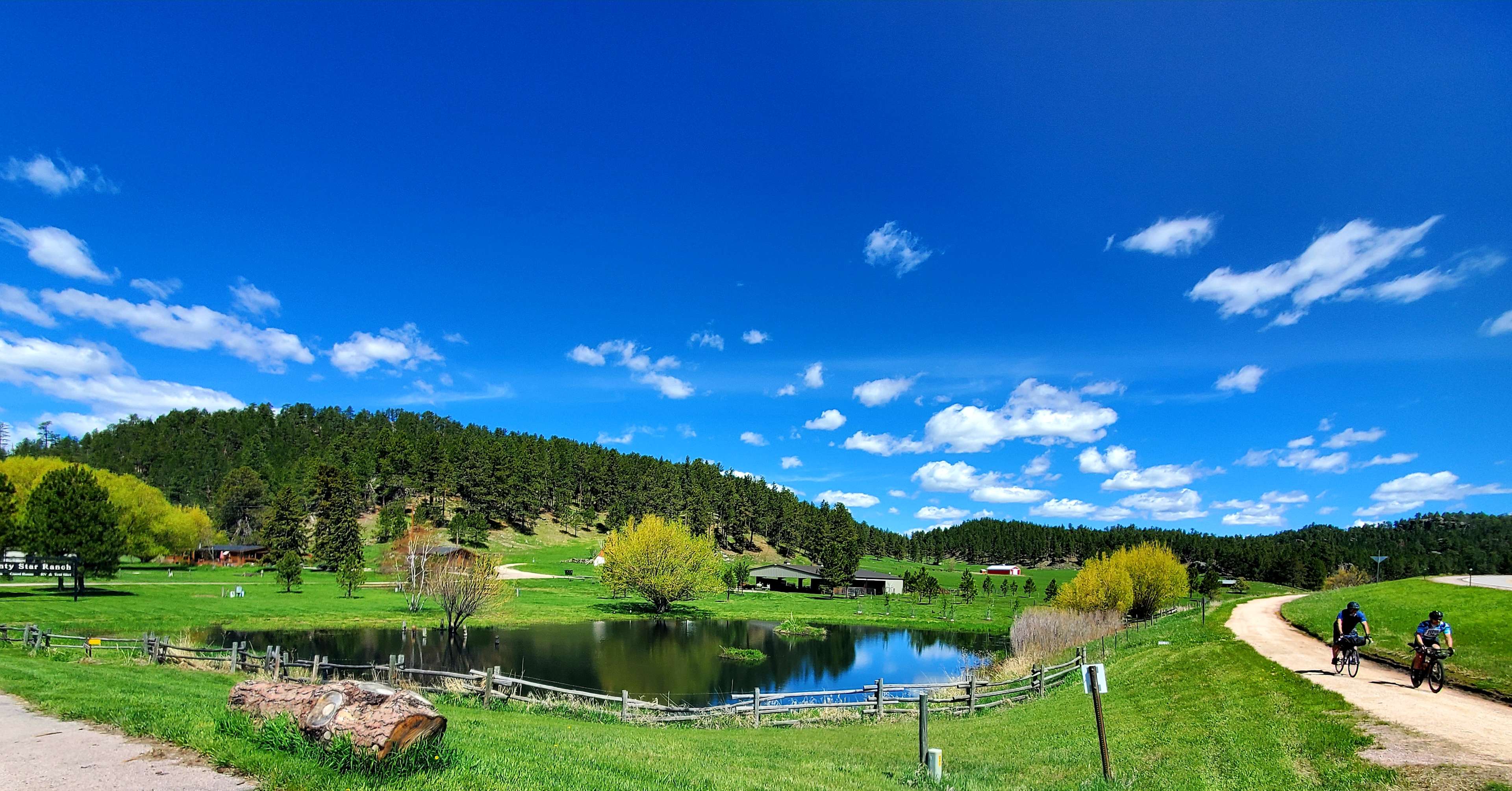 View from our driveway with the Mickelson Trail and Hwy 385 on the right and the ranch/campground on the left