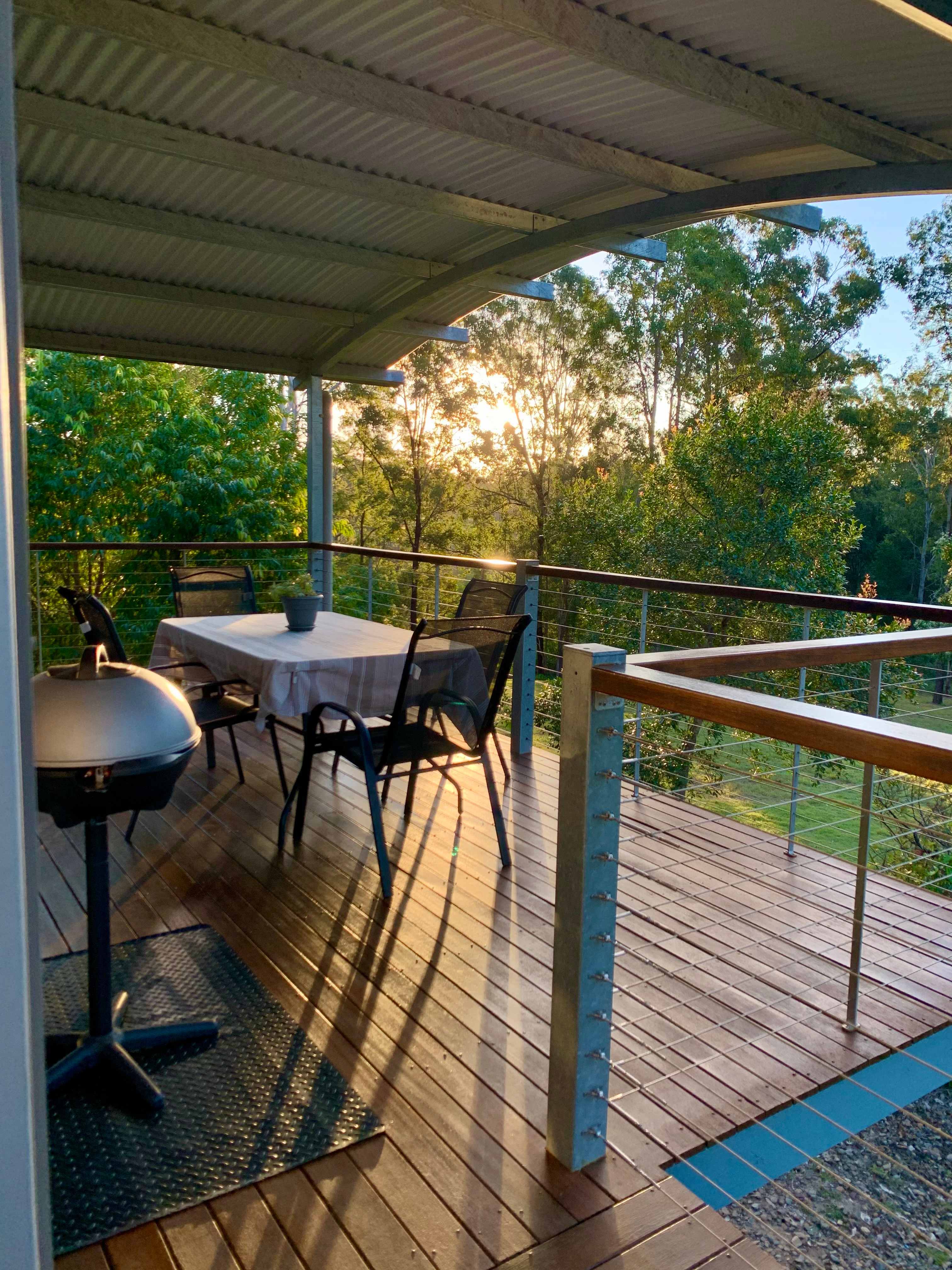 Watching the sunset from the deck of Pet Friendly studio