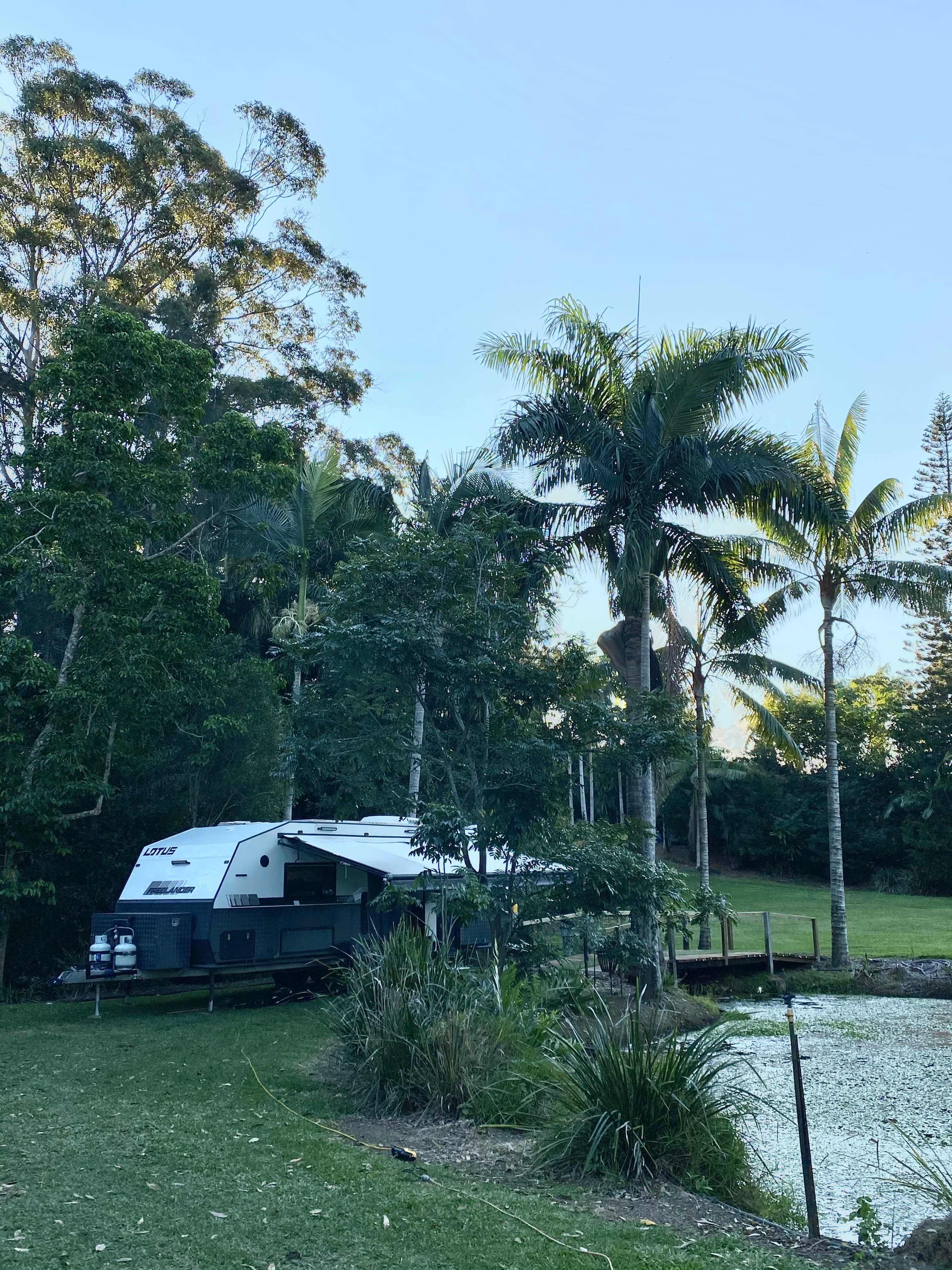 Camp site by pond