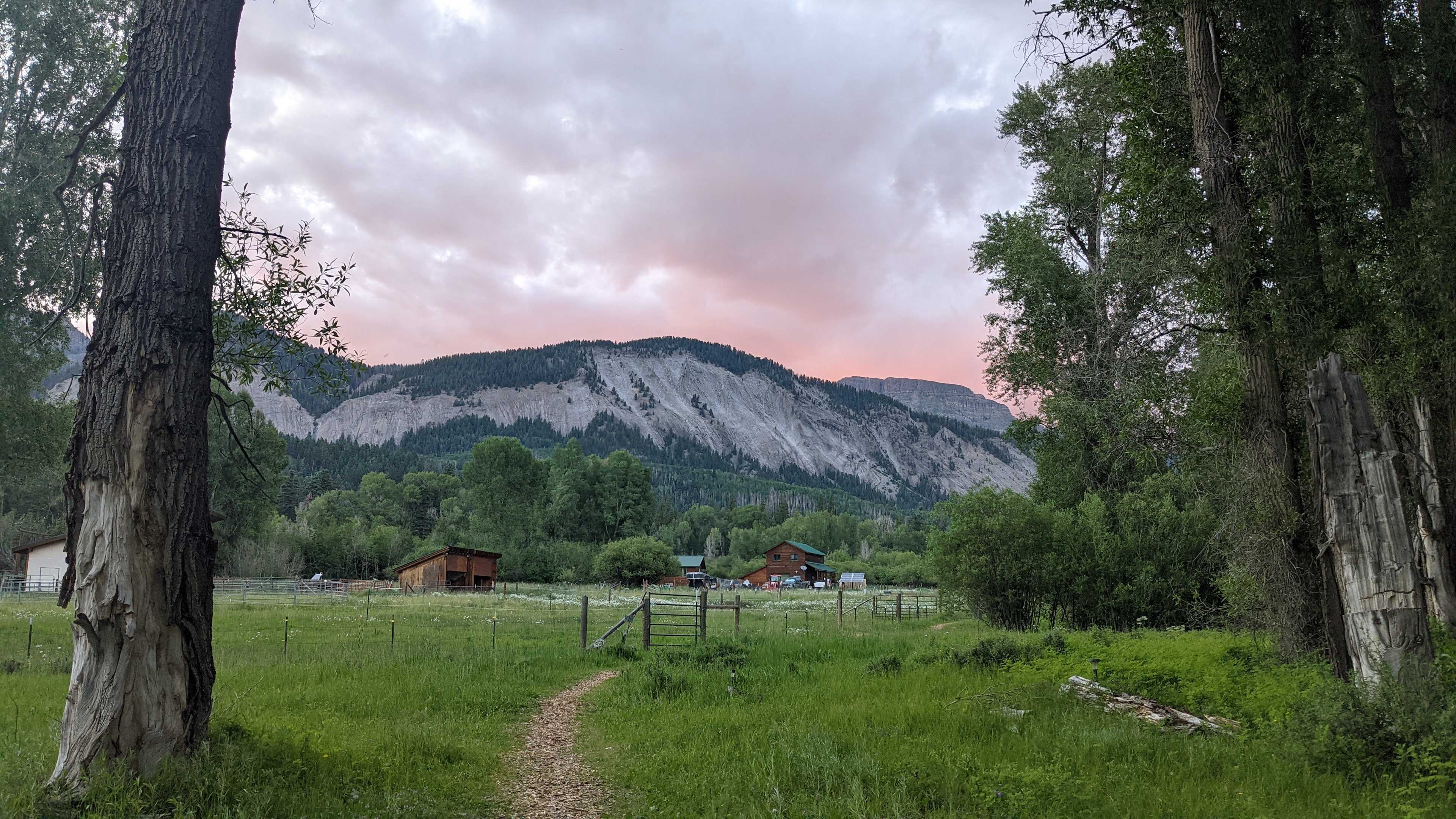 Sunset looking back at the short trail from the parking area to the campground.