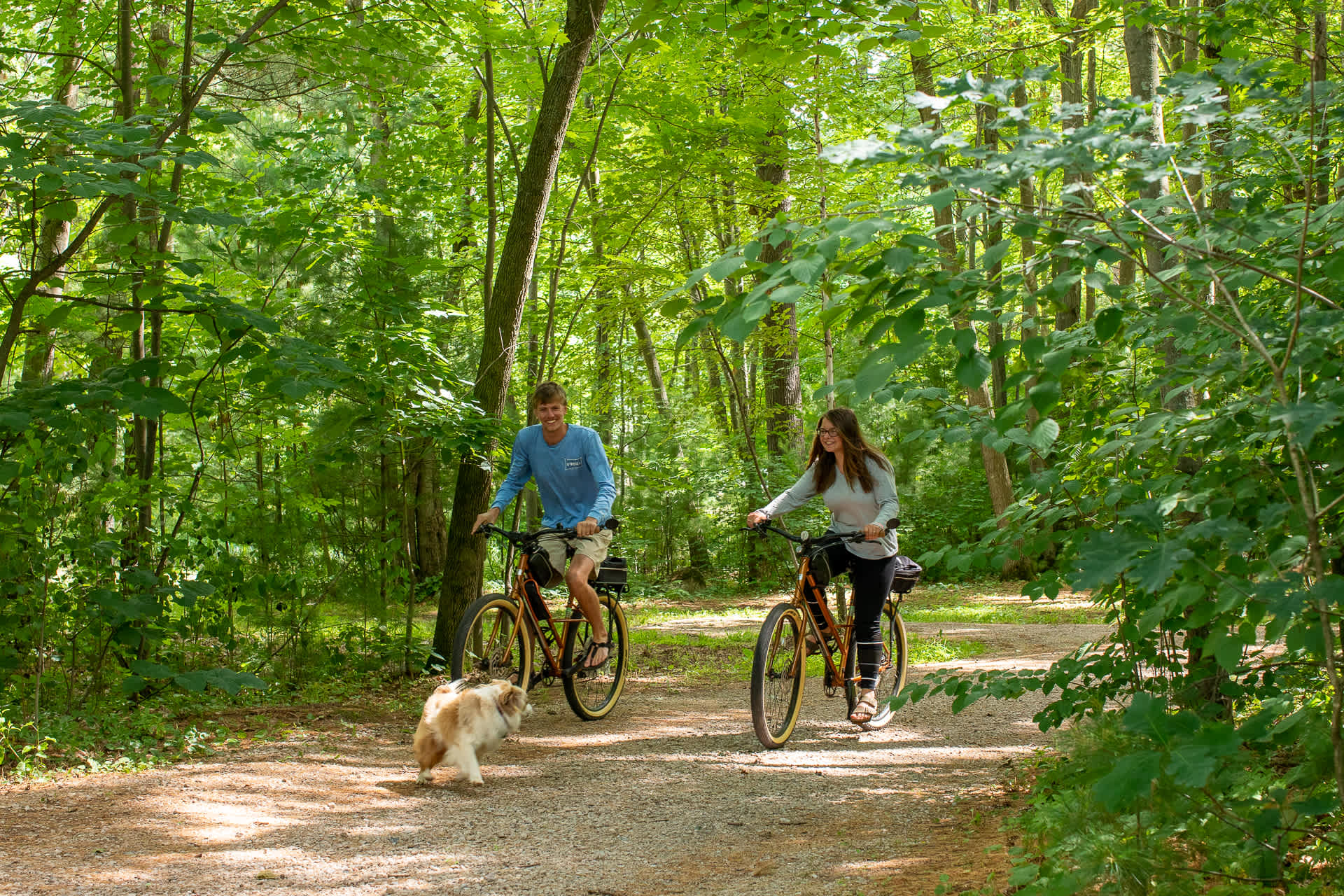 Riding the bikes around the property