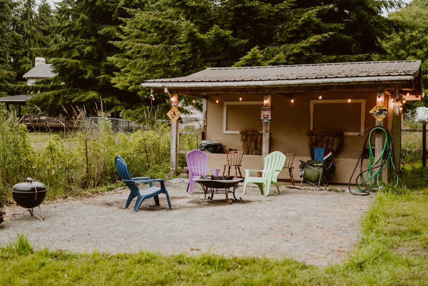 View of the firepit and patio area