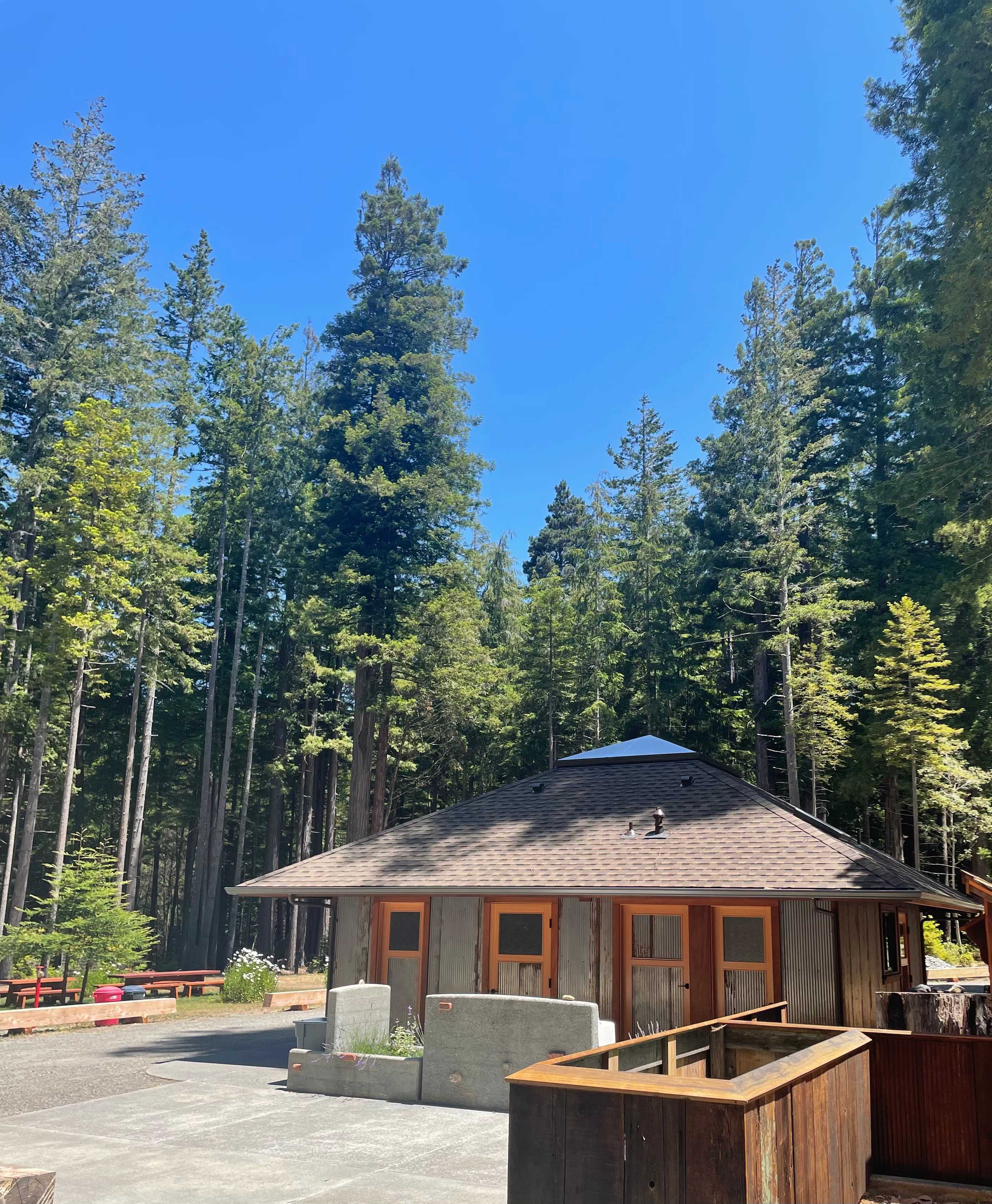 This is the bath house, right near the cabins. Three separate rooms with super clean  toilets, showers and sinks.  