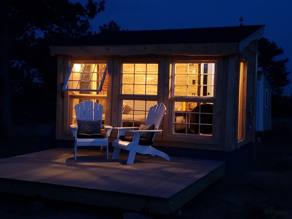 An evening view of the deck