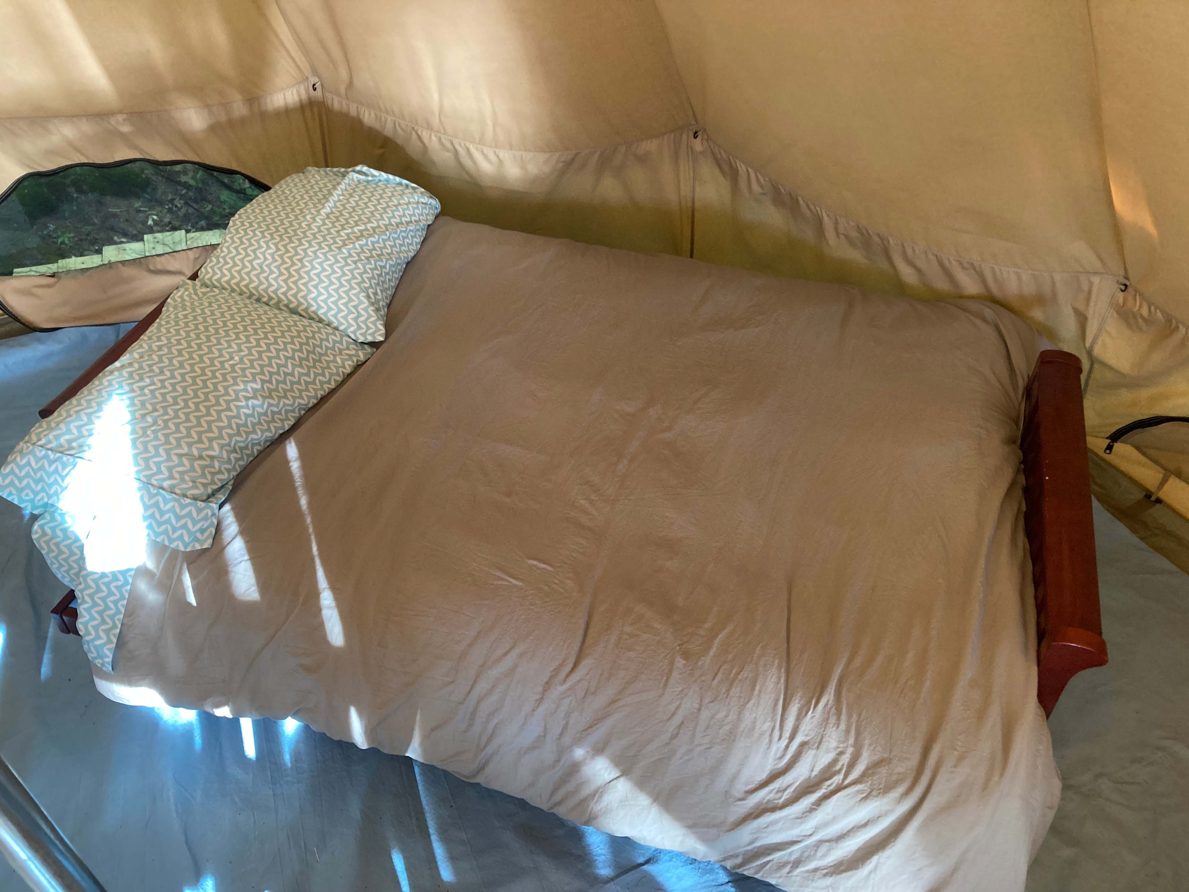 Queen-sized futon as a bed.