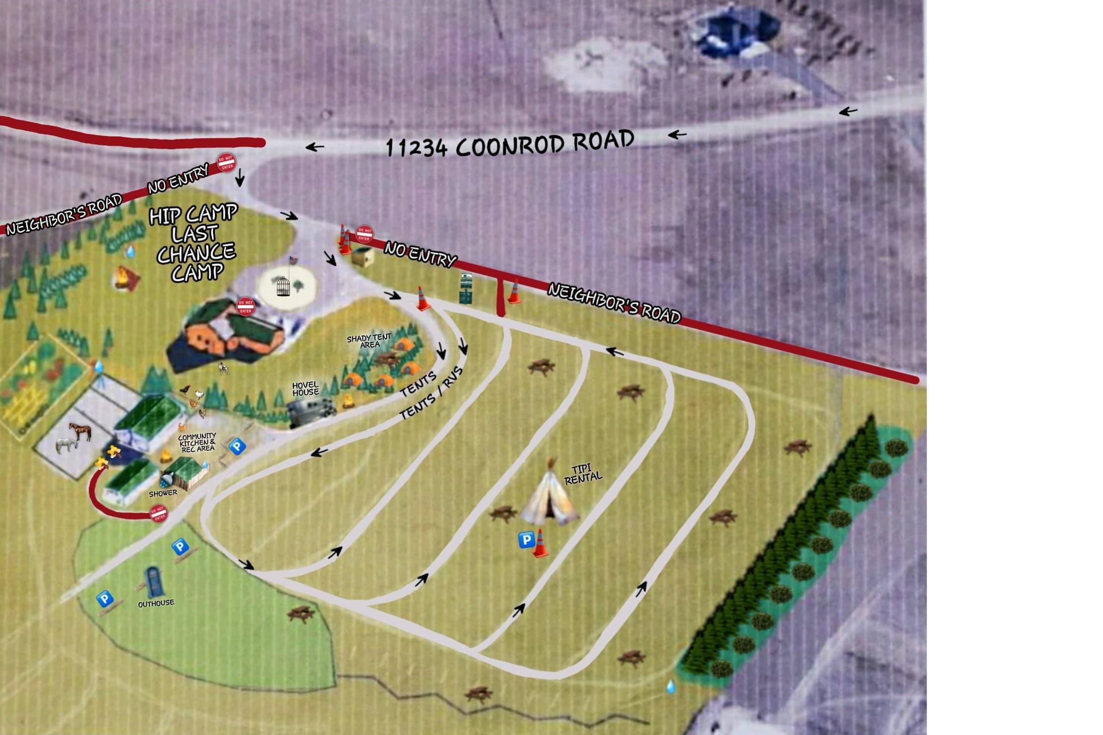 Map ! Unassigned Sites
Notice Outdoor Kitchen, Garbage, dog walking station
Shower NO Office call or text when you get settled 
