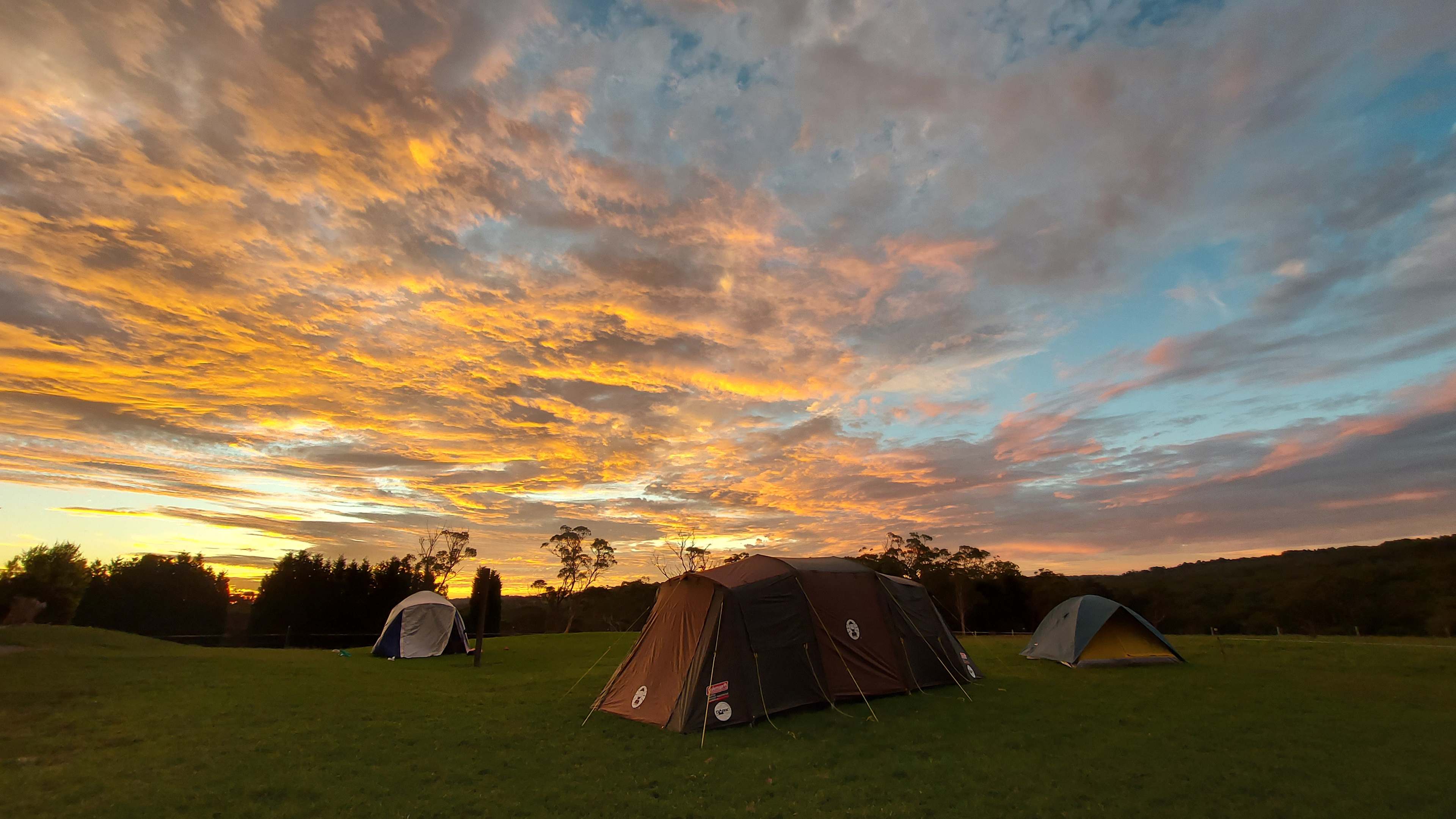 Sunsets are beautiful at Fern Valley Ranch. (This is one group of friends who booked out one Area).