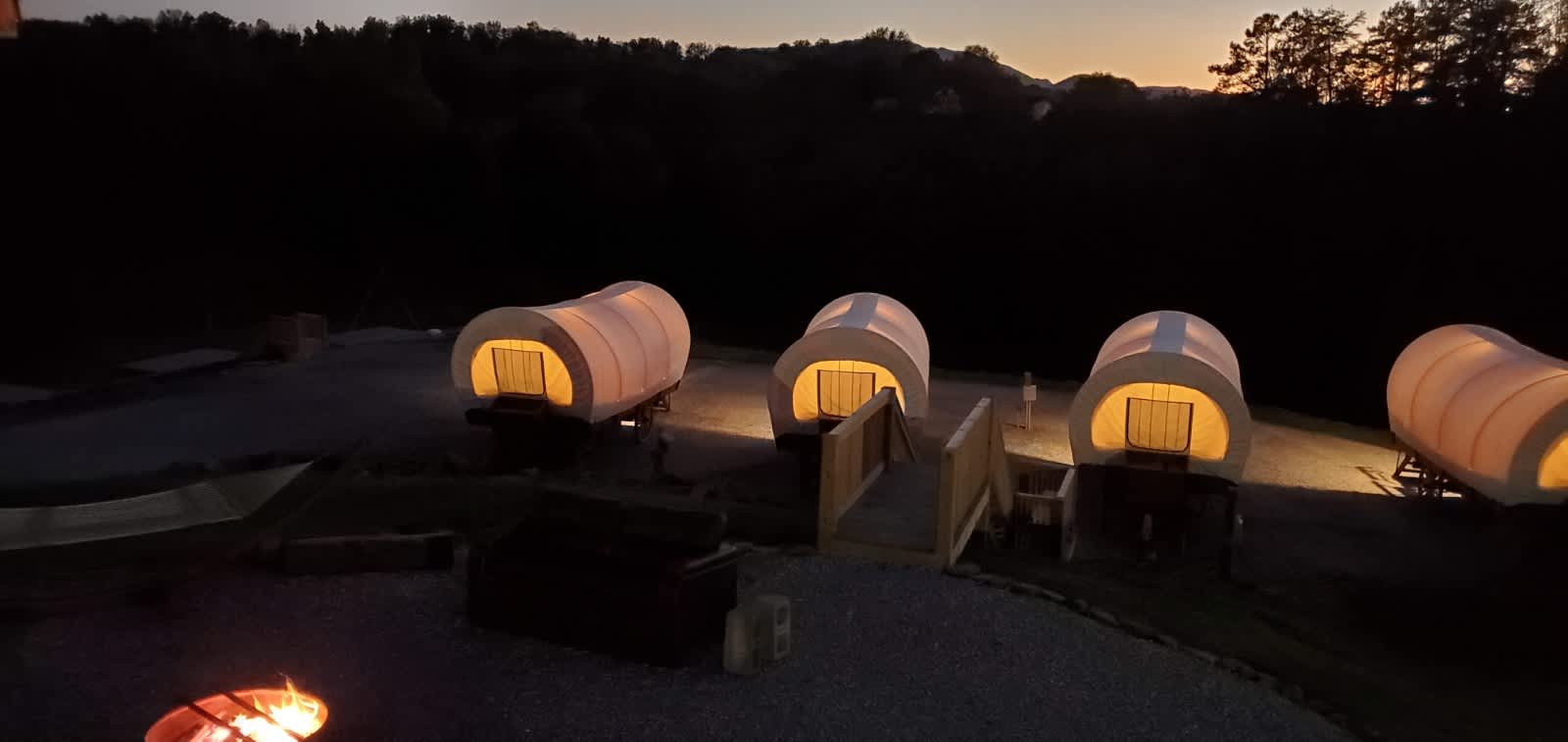 Wagons at night