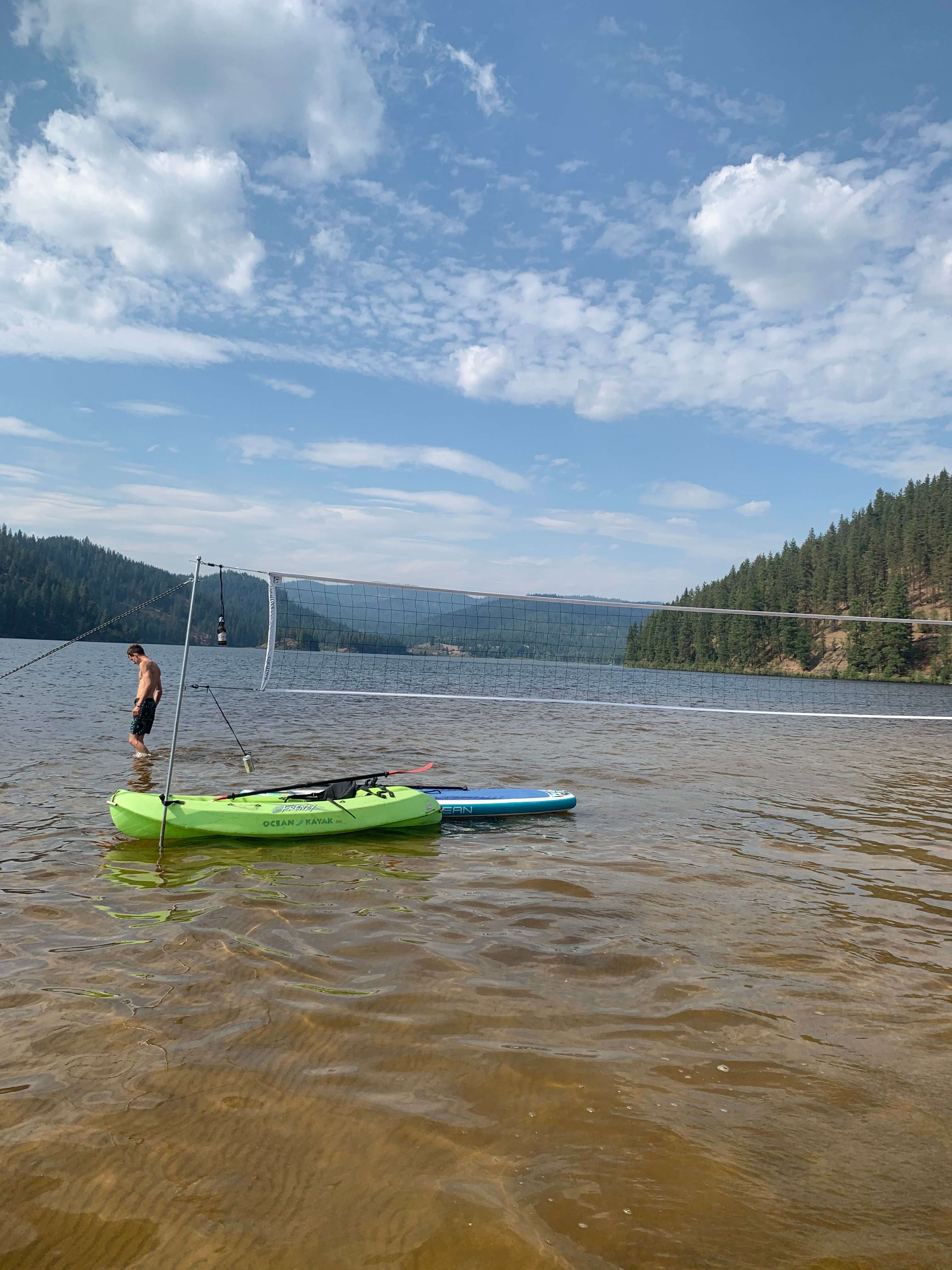 The volleyball net at a sandbar in Killarney Lake. The water is maybe 12” deep here. 
