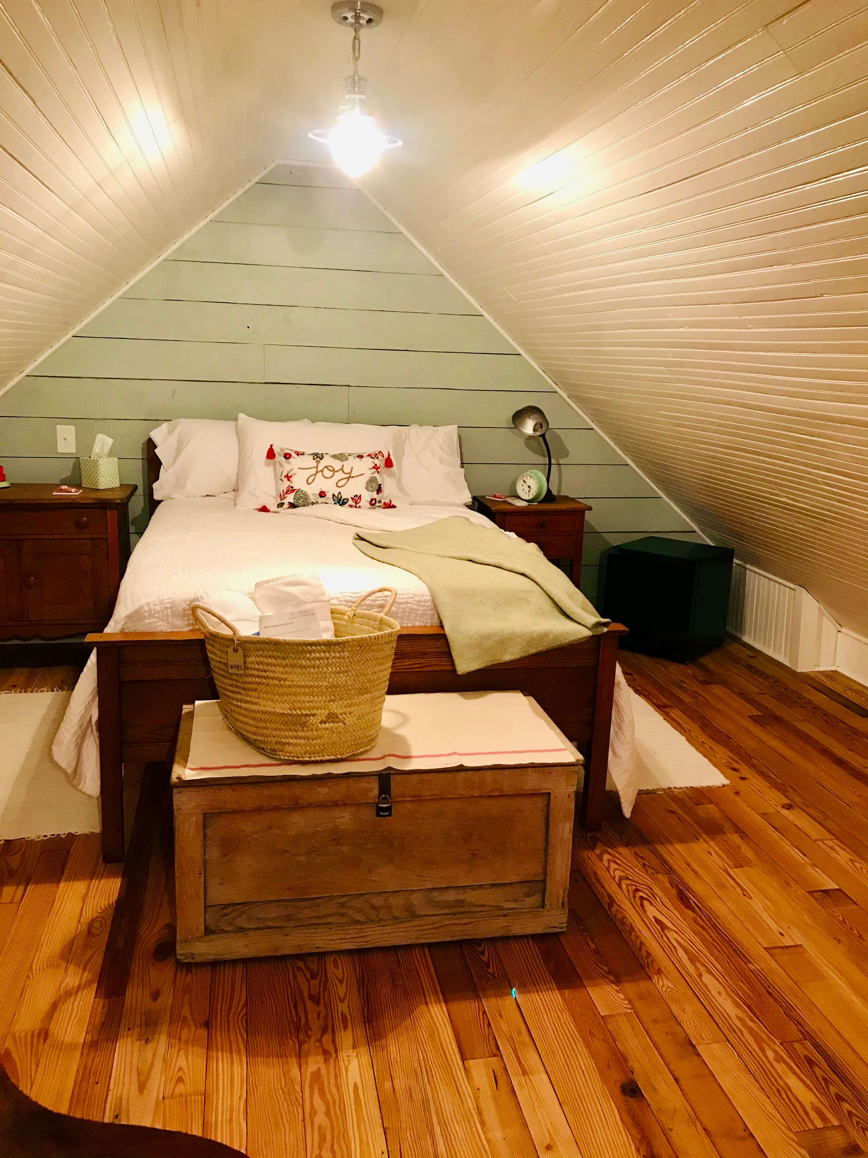 The loft bed not only has fresh linens, but the pillow and mattress covers are changed with each guest.  Also has a cooling foam topper. 