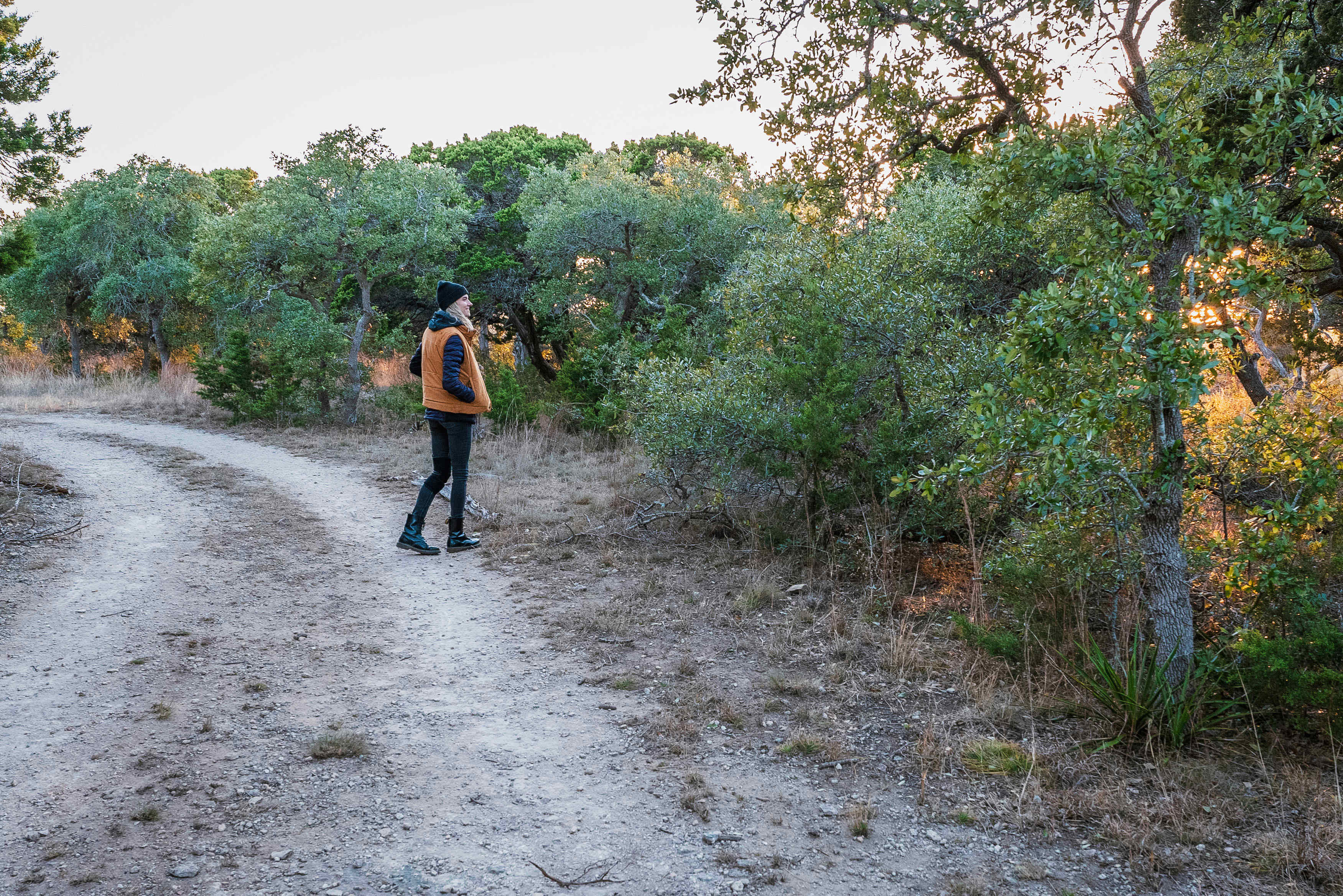 Hiking around the property.