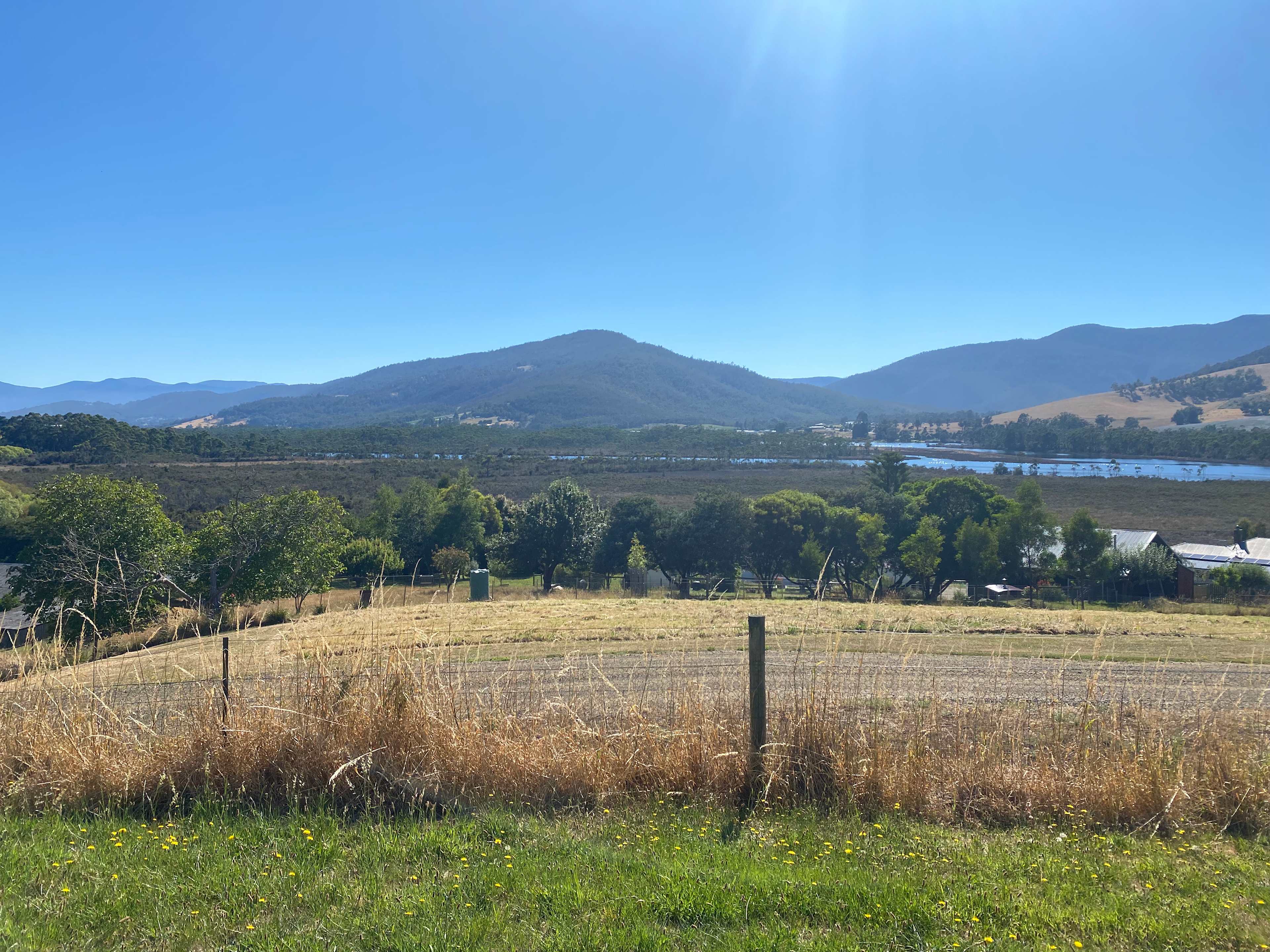 view up the Huon Valley towards sleeping beauty