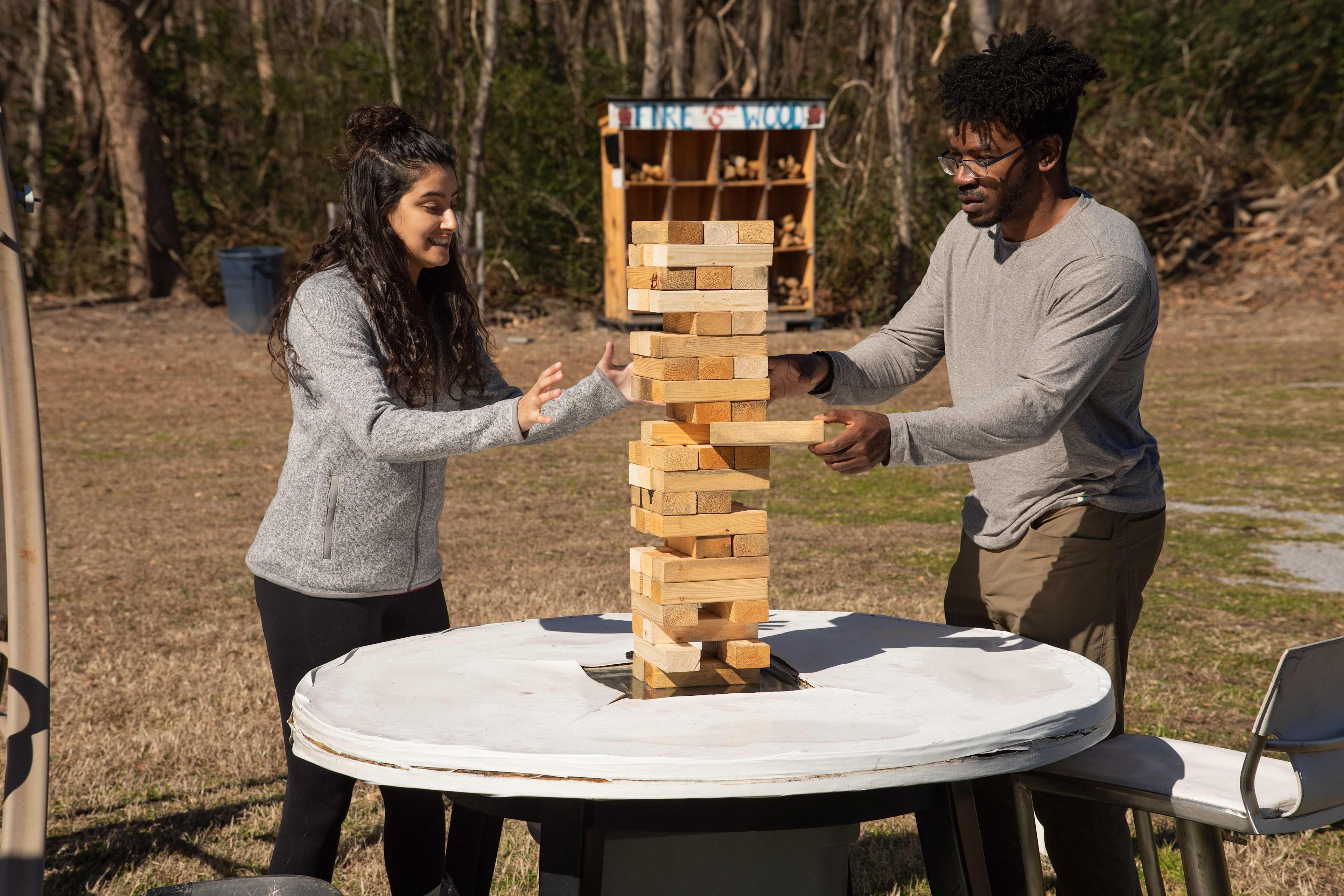 One of our favorite games is Jenga, so when we saw jumbo jenga, we had to play a couple of rounds!! 