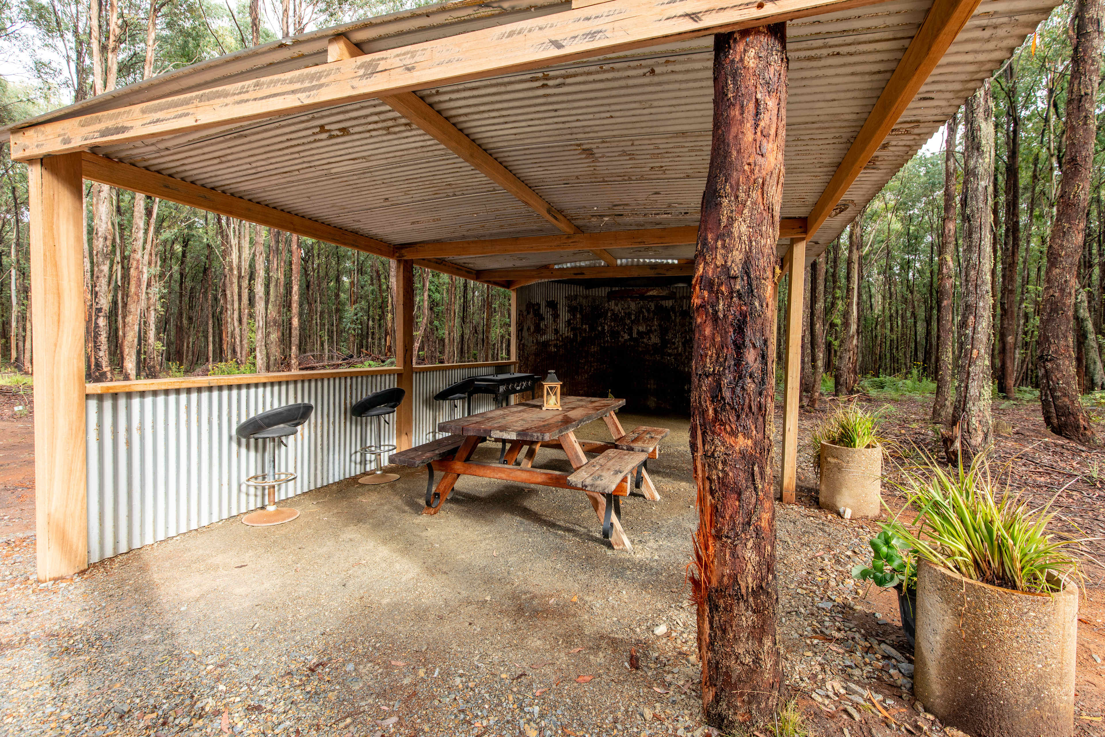 Inside the newly built camp shelter.