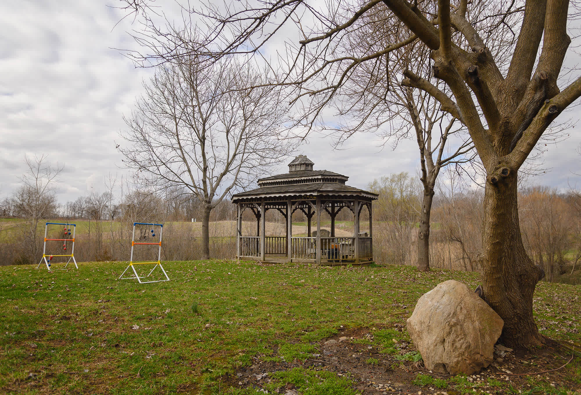 Yard games are located in the pavilion