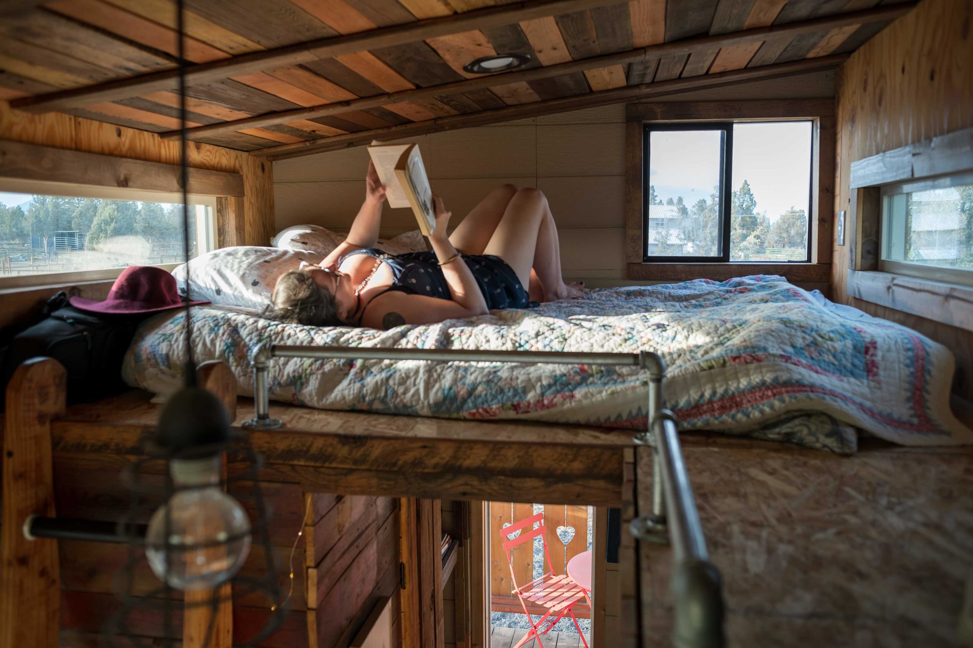 Reading in bed in the loft. Sunset views too.