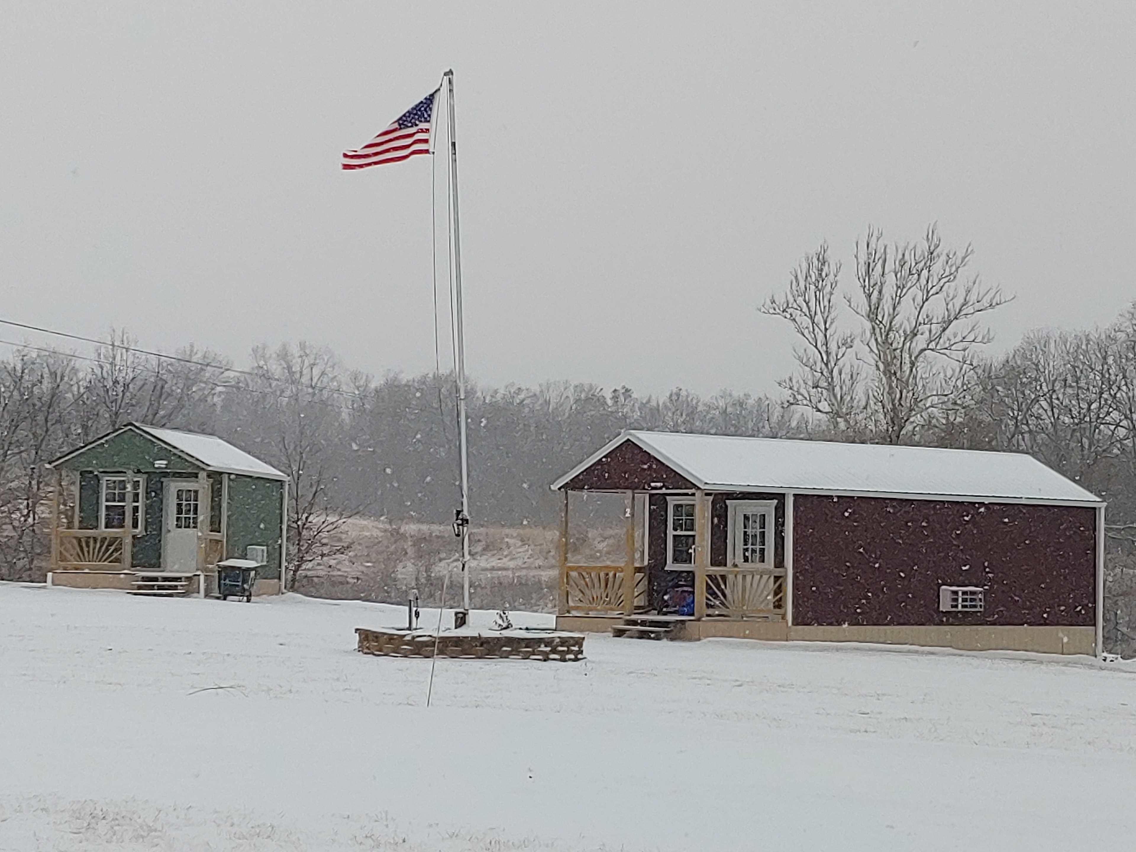 Cabin 1 and Cabin 2 on a wintry day