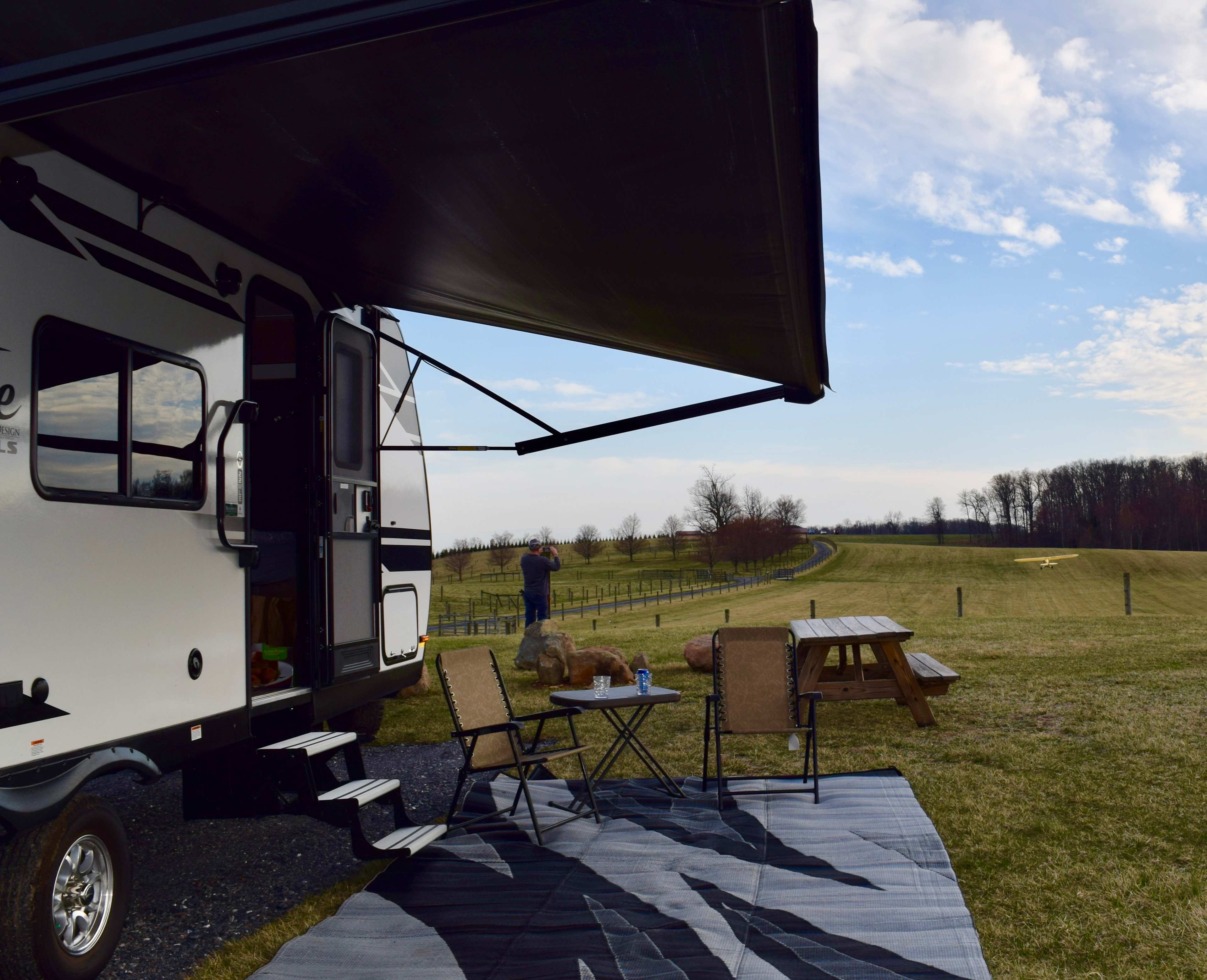 A Piper Cub is preparing to take off from "Willows Landing". You will have a bird's eye view from your campsite of any airplanes that may be visiting the farm.
