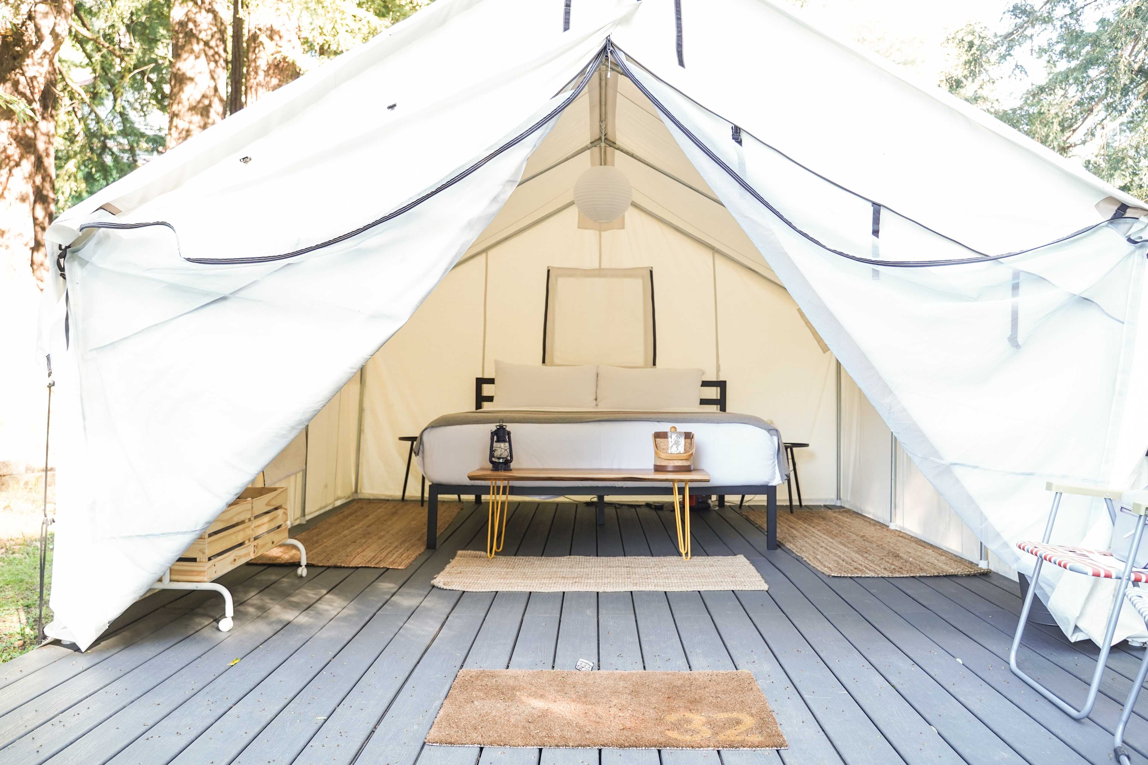 Our beautiful yurt is lined with wooden planks.