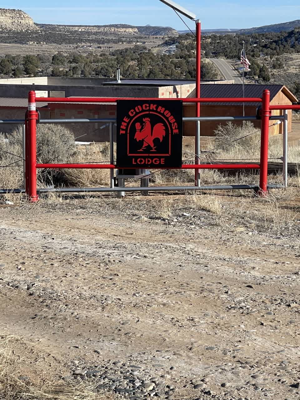 Gated entrance with solar keypad.