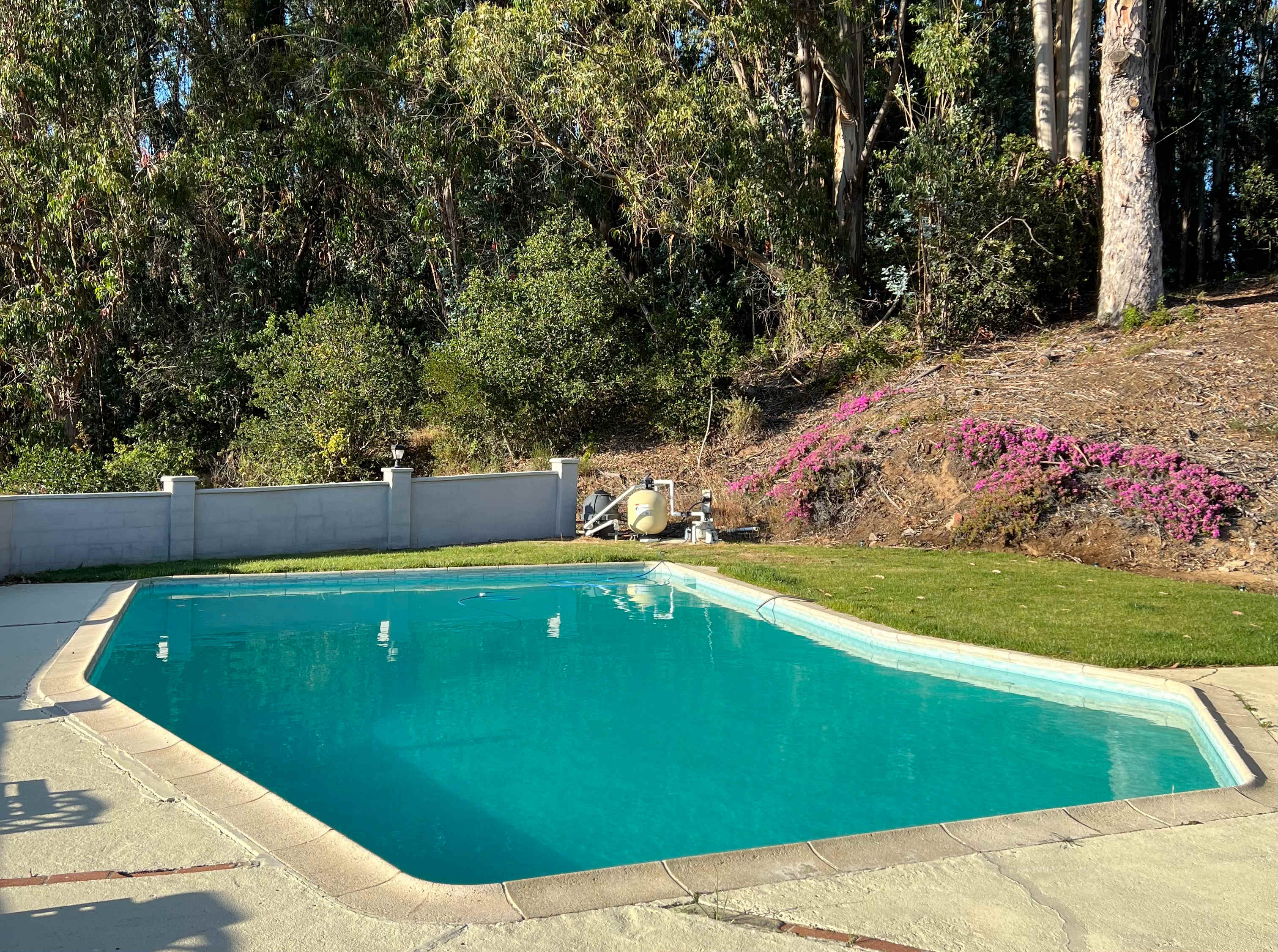 Our 3-12 Ft. depth Swimming pool that you can swim in while here. We have chaise lounges for you to relax by the pool, too. 