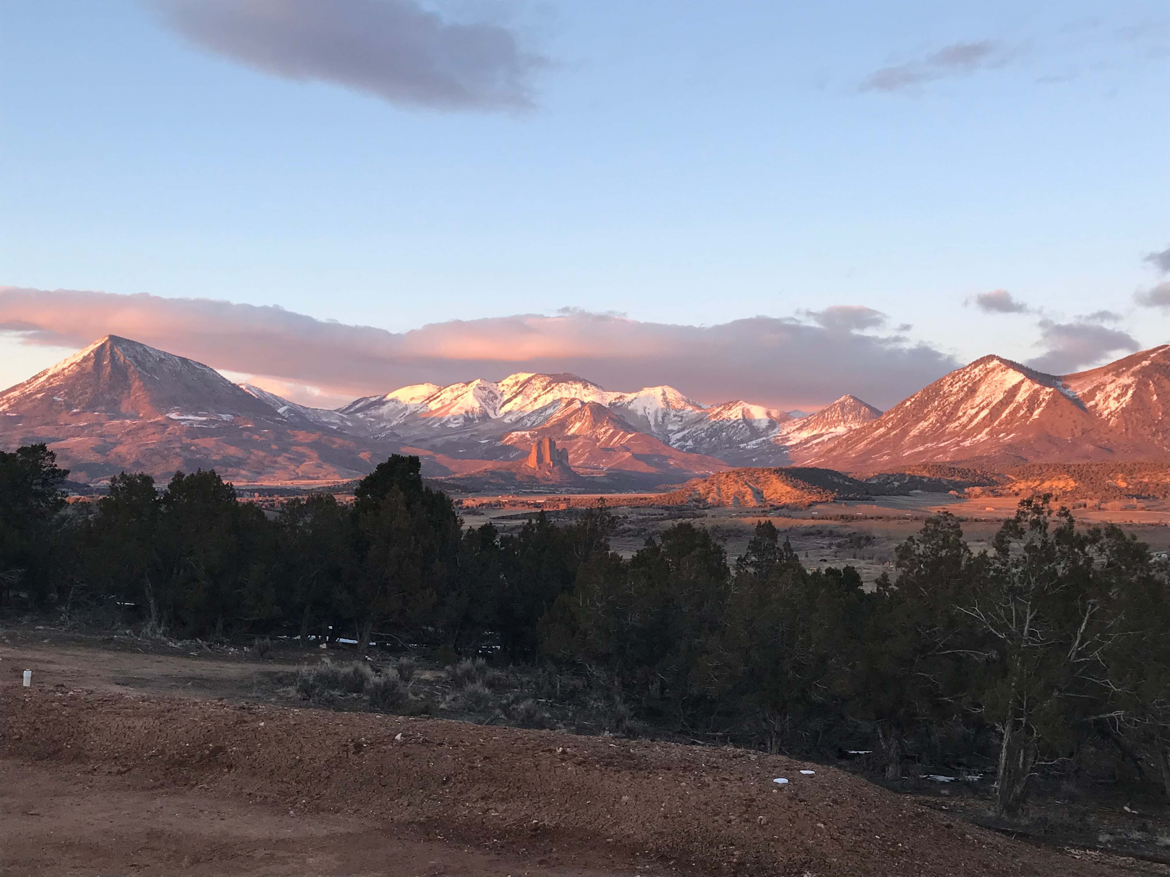 Evening views over the res to iconic Needlerock and the West Elk Mountains