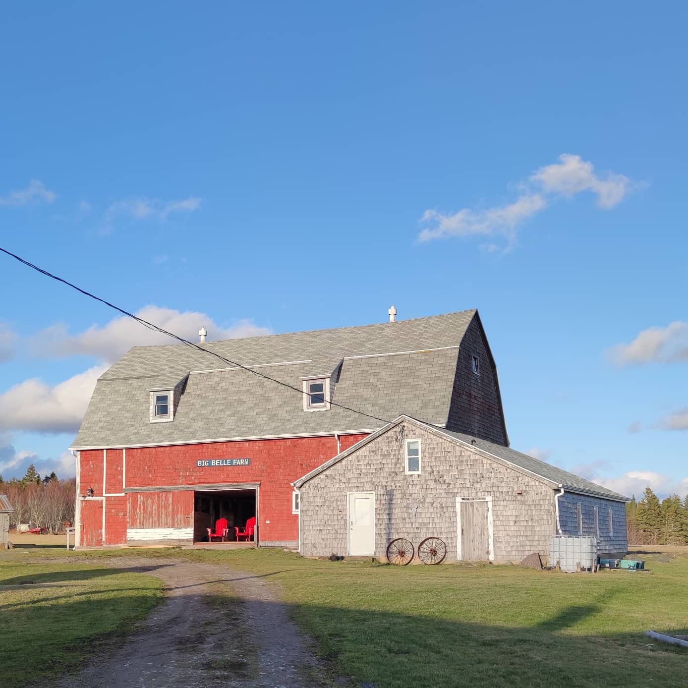 You will drive by the barn on your way to a camping site.  Tap with drinkable water to right of open door.
