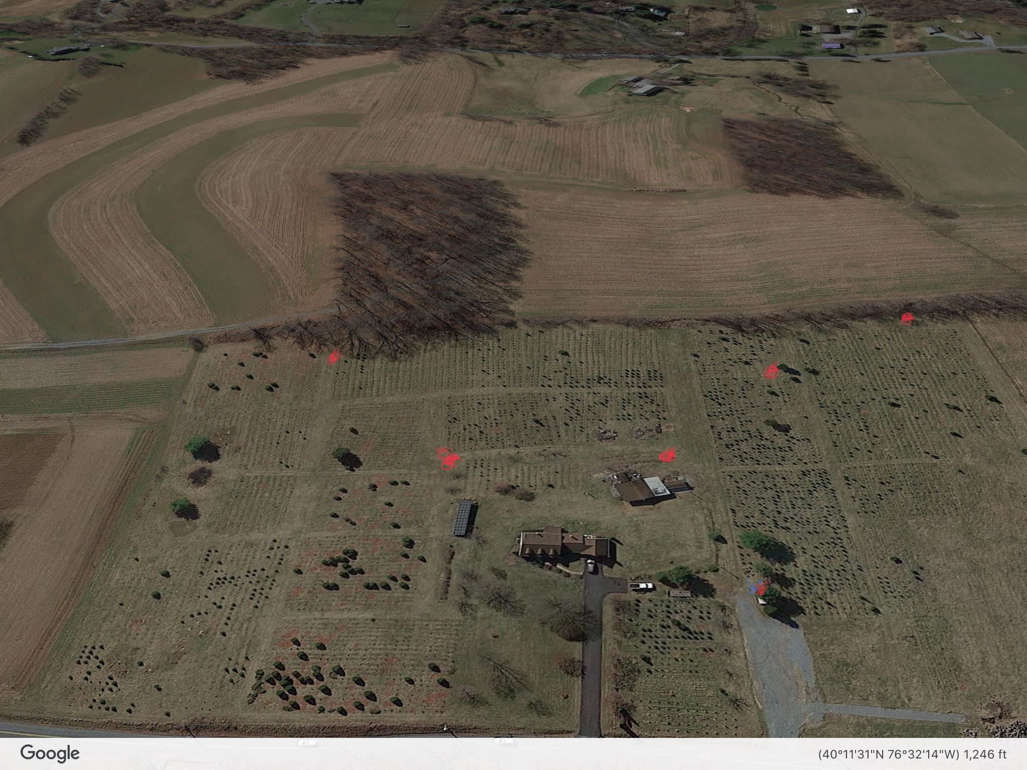 Map of sites. Red dots indicate the site with fire ring.
