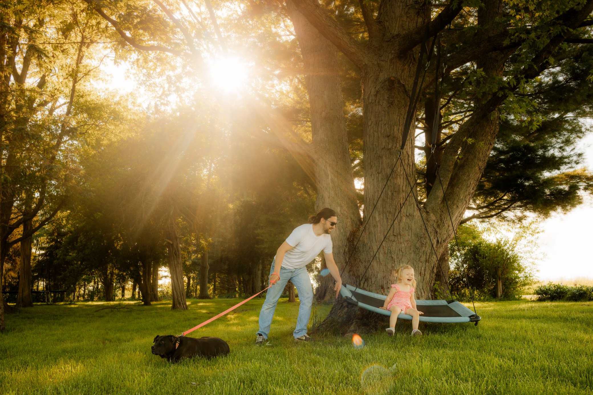 Swinging in the front yard. 