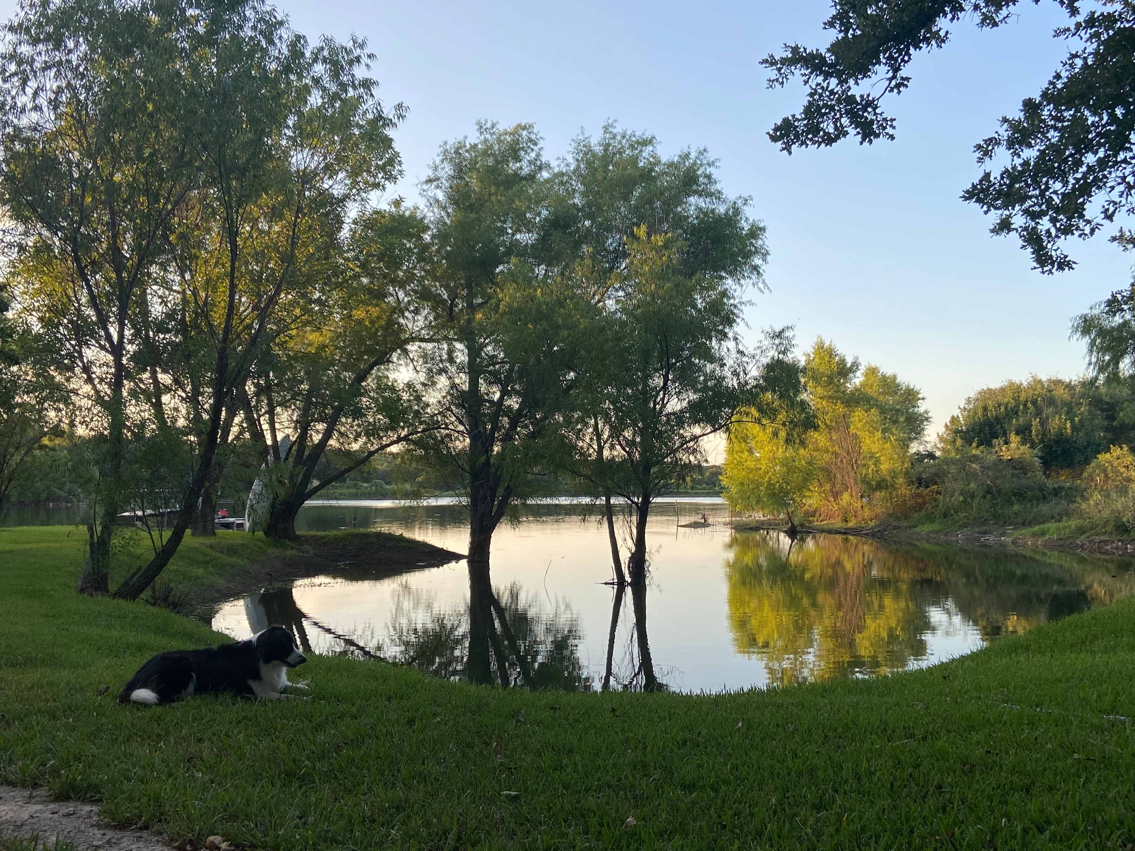 Little Off Ranch backyard. Little Off Lake House is across lake to right