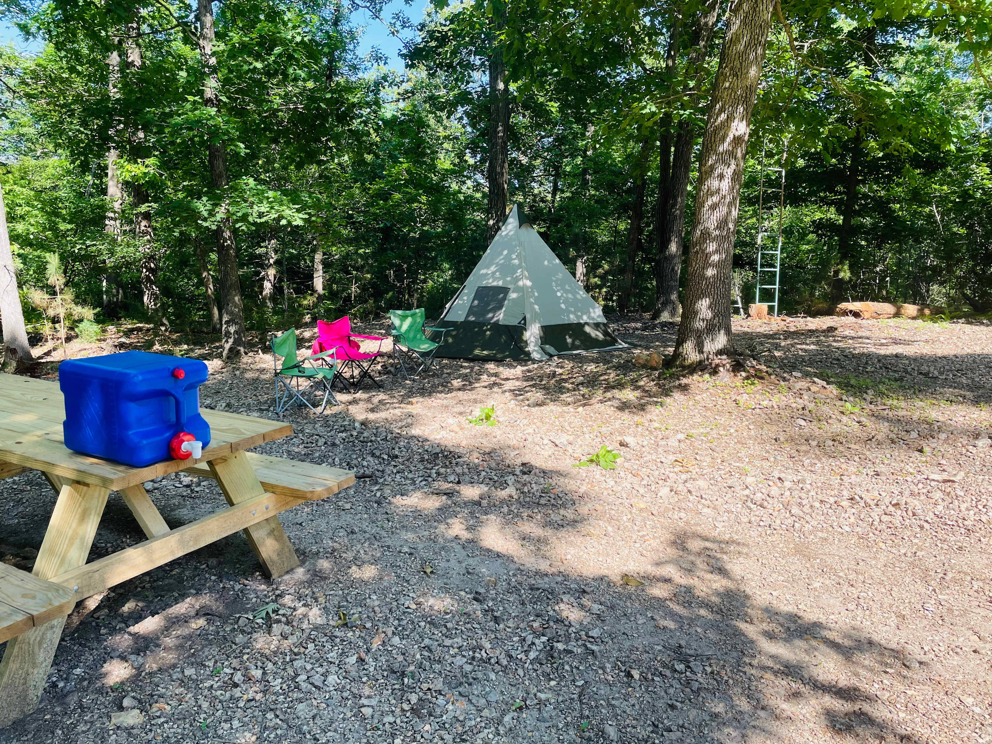 Campsite #2 is has plenty of space for a larger party. Tent and hammocks available to rent.