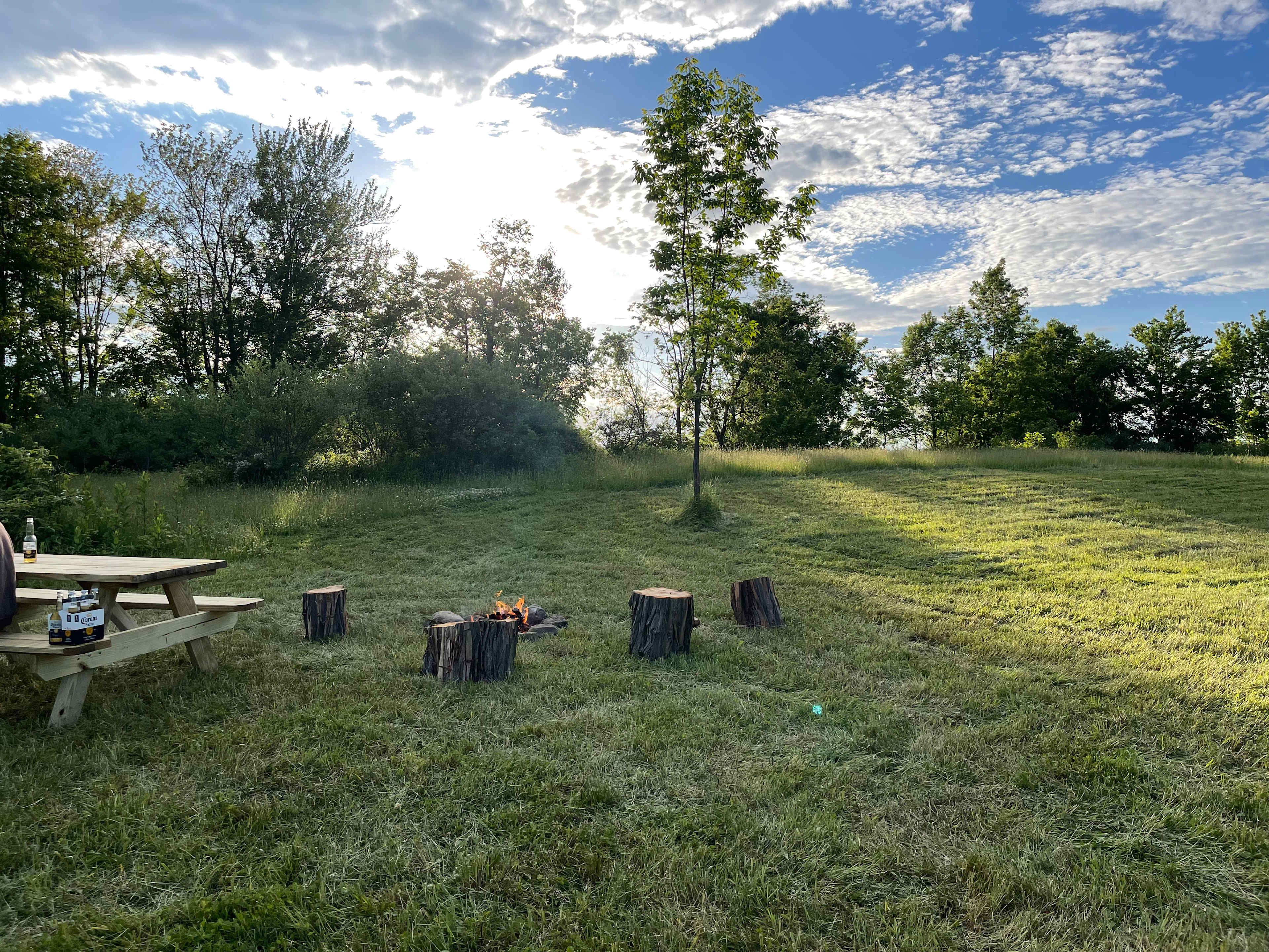 The meadow site sits on a small hill and is surrounded by meadows with a view to the rest of the property. 